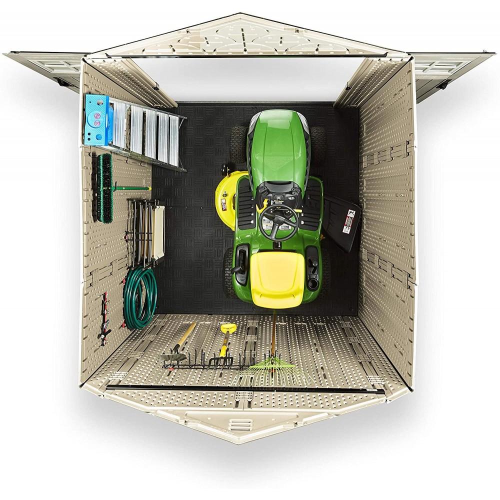 7 7 Ft Durable Weather Resistant Resin Outdoor Garden Storage Shed with Windows and Utility Hooks, Sand - Image 7
