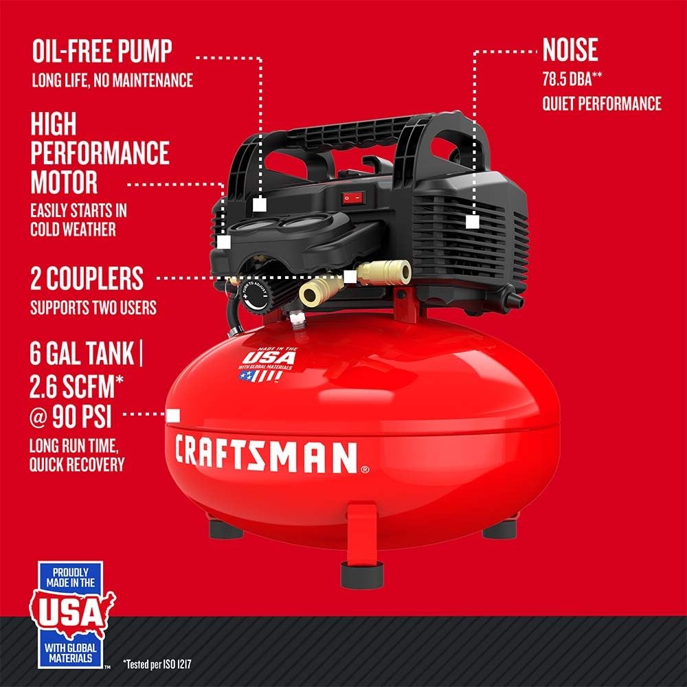 6 Gallon Pancake Air Compressor, Oil-Free Portable Compressor Kit for Garage, Workshop and DIY Projects - Image 2