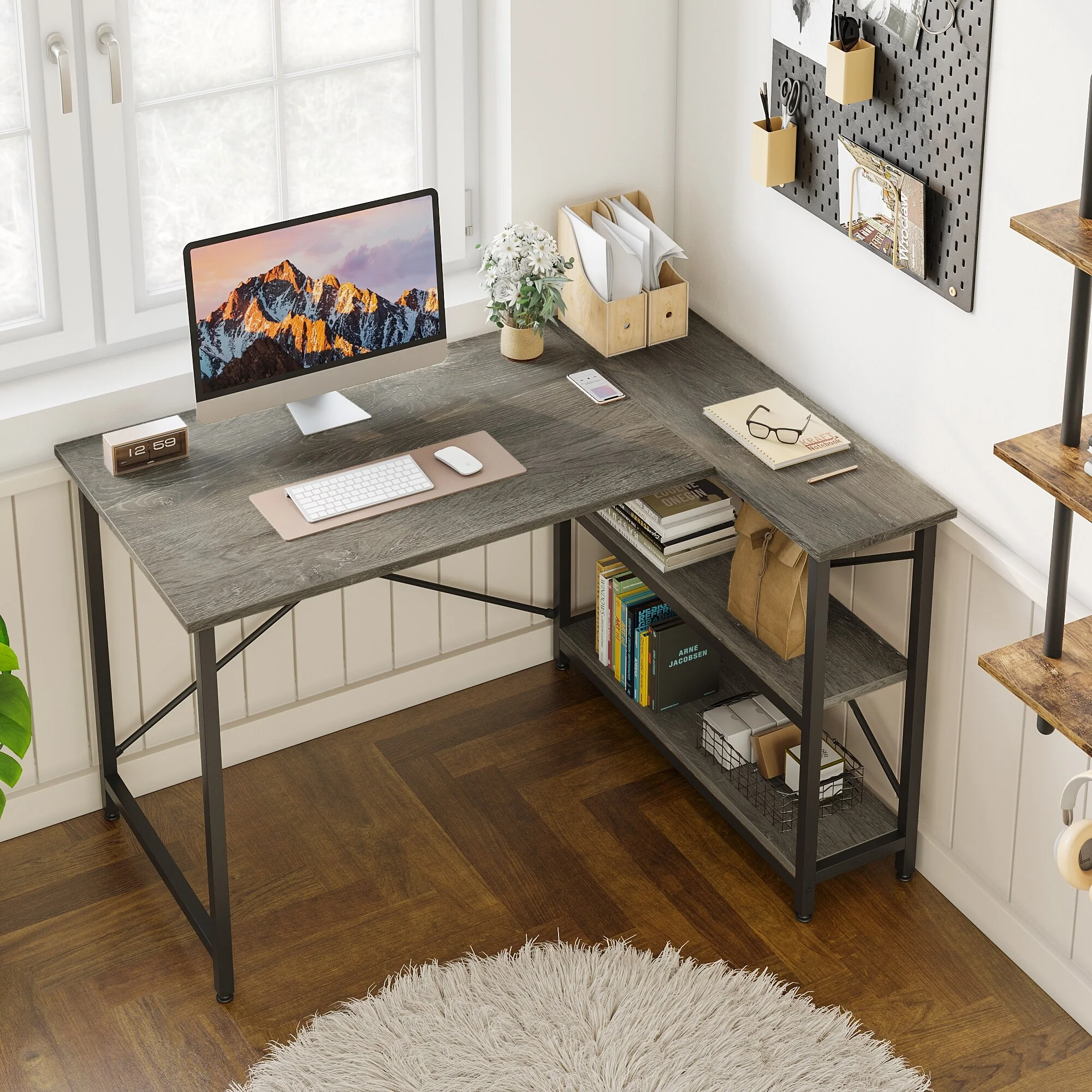 Small L Shaped Computer Desk with Storage Shelves, Compact Corner Workstation for Home Office and Study - Image 93