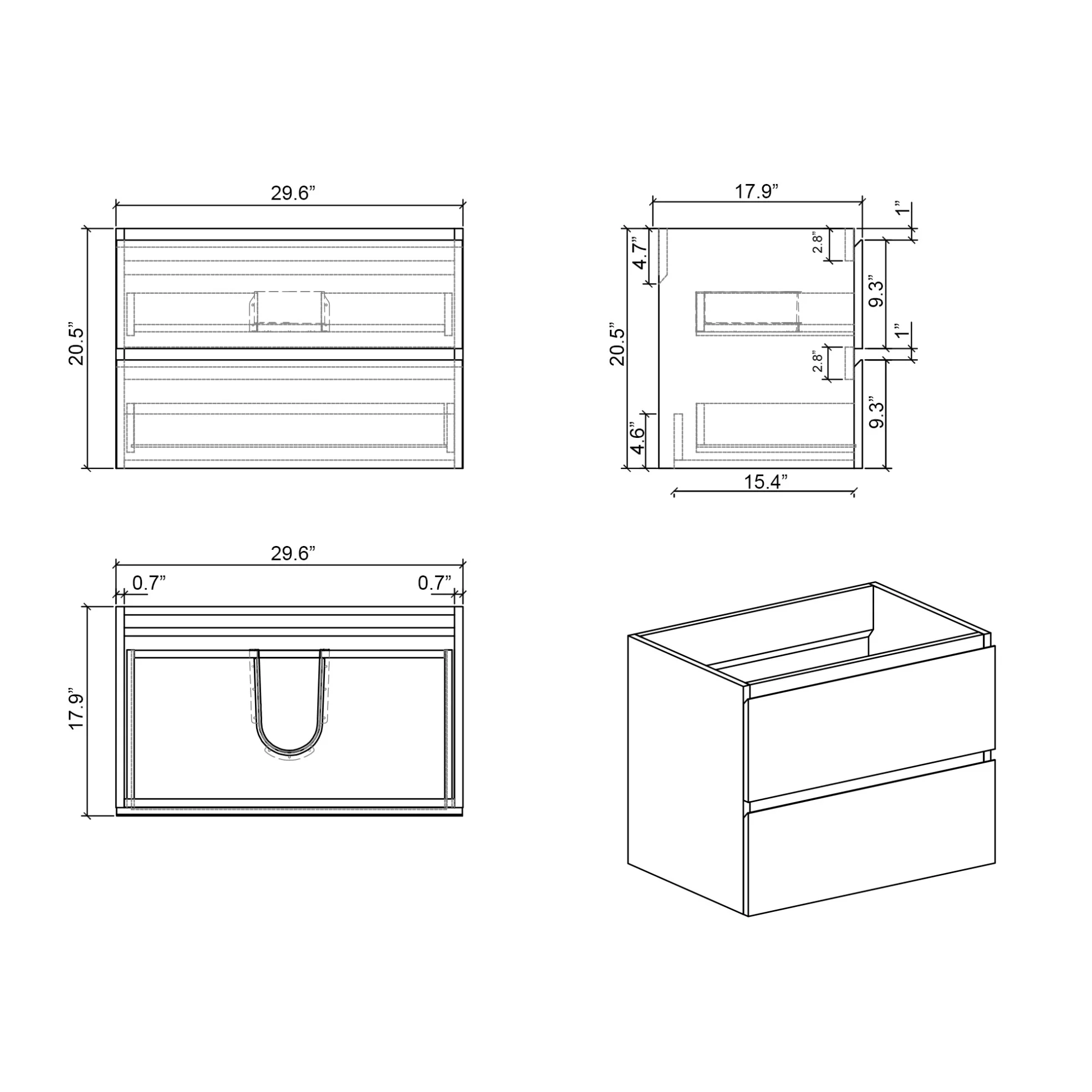 Wall Mount Bathroom Cabinet Without Basin, Gray Two-Drawer Storage Unit with Pre-Assembled Design for Space-Saving Modern Bathrooms - Image 10