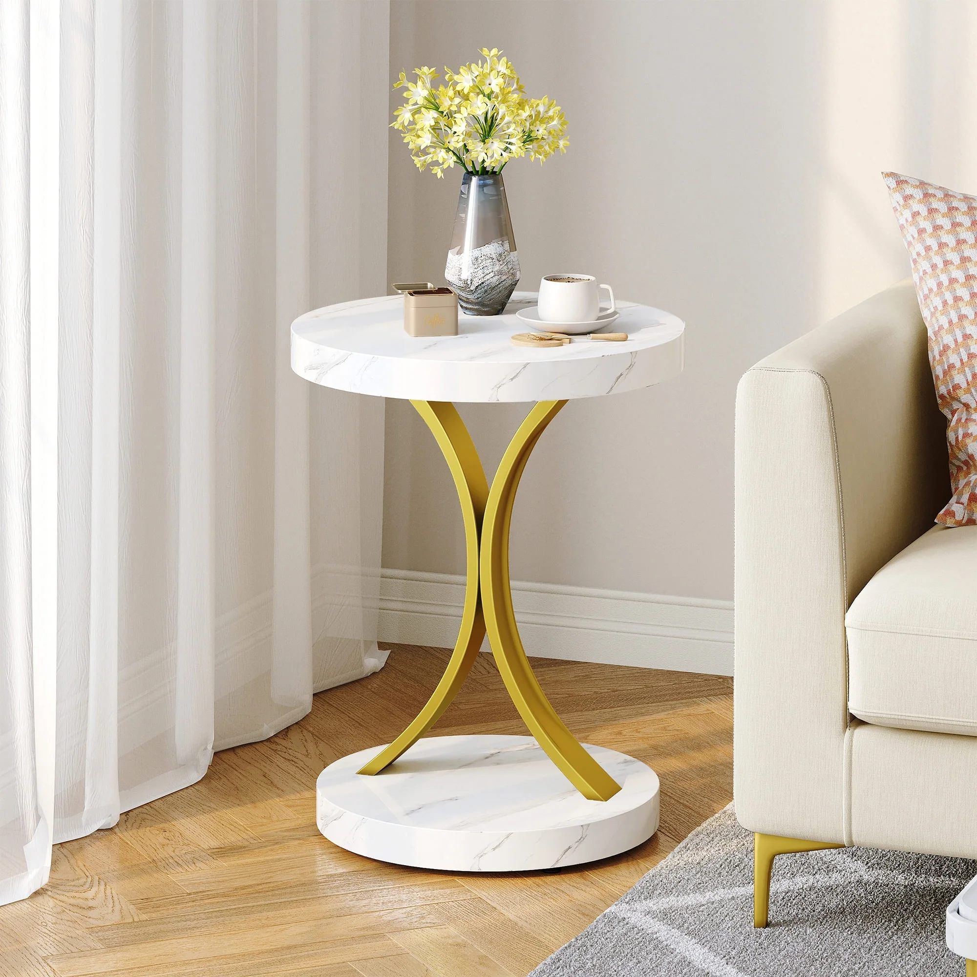 Modern Gold Console Table with Marbled Top, Sofa Table for Entryway and Hallway - Image 46