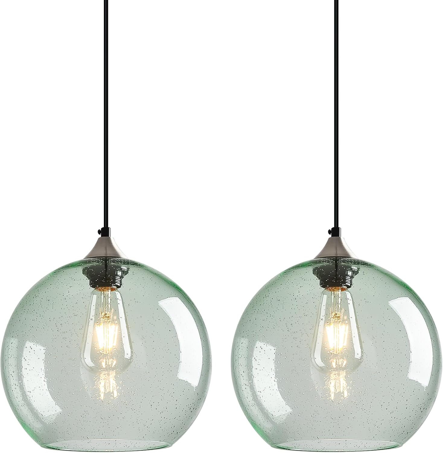 Amber Pendant Lights Kitchen Island 3 Pack, 5.9 in Seeded Glass Globe - Image 72