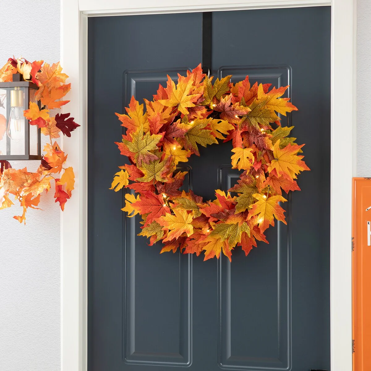 Thanksgiving LED Lighted Fall Maple Leaf Wreath and Garland - Autumn Home Decor - Image 11