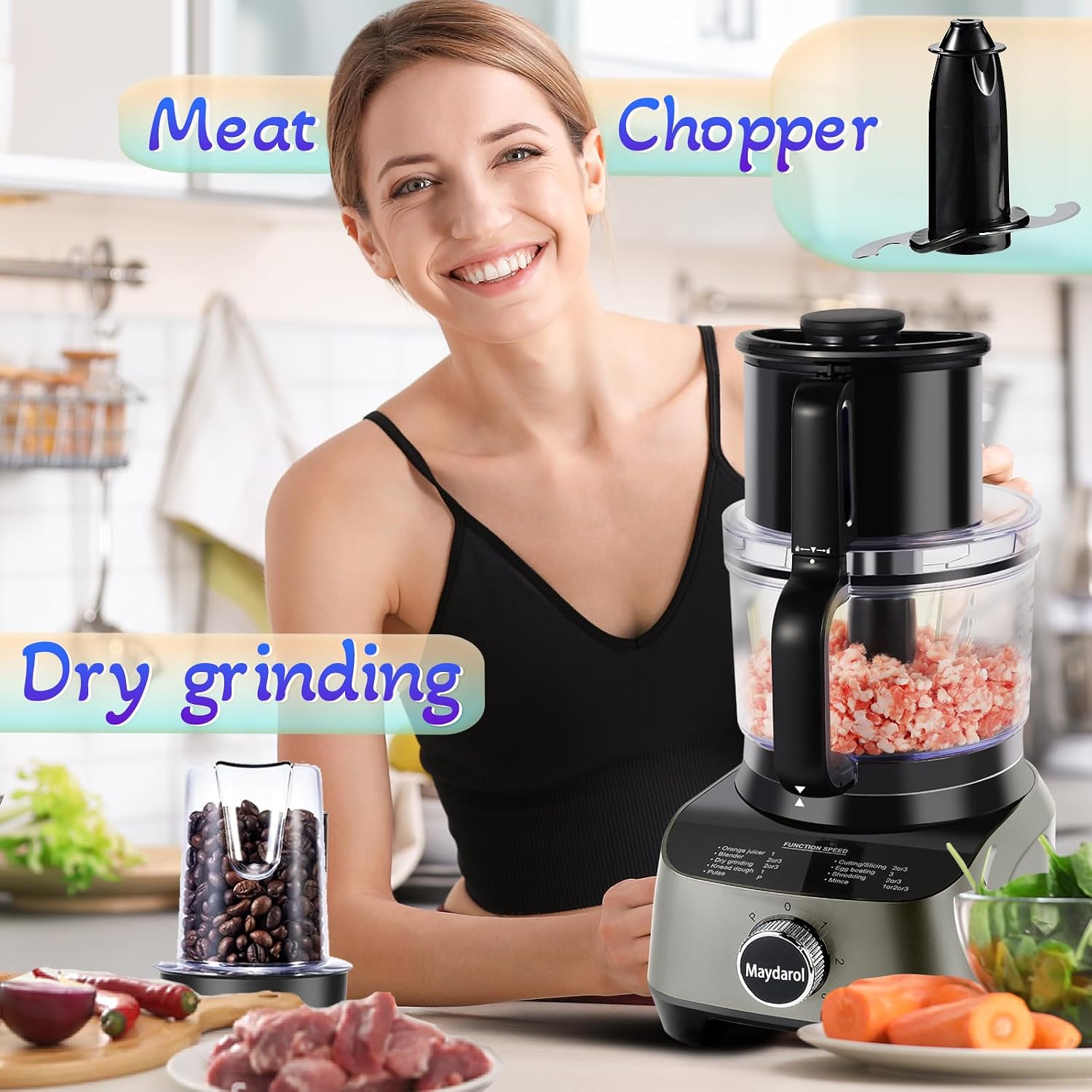 14 Cup Food Processor, 11-in-1 Food Processor and Blender Combo with Large Chute, 51 oz for Smoothies & Ice, for Chopping, Grinding, Slicing, Shredding, Purees & Dough, Dishwasher Safe - Image 2