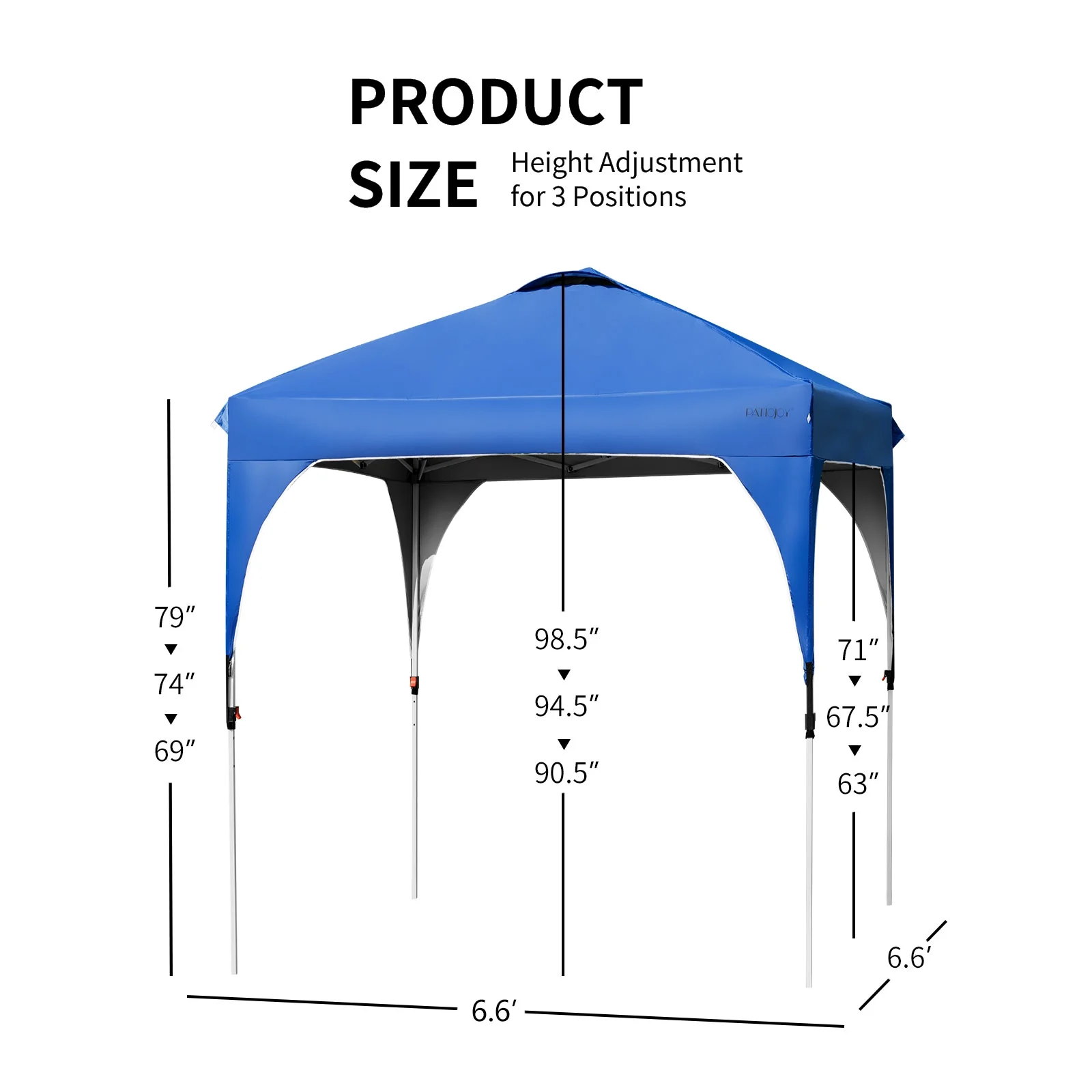 Patiojoy Pop-up Canopy Tent 6.6' x 6.6' Height Adjustable Commercial Instant Canopy w/ Portable Roller Bag White - Image 15