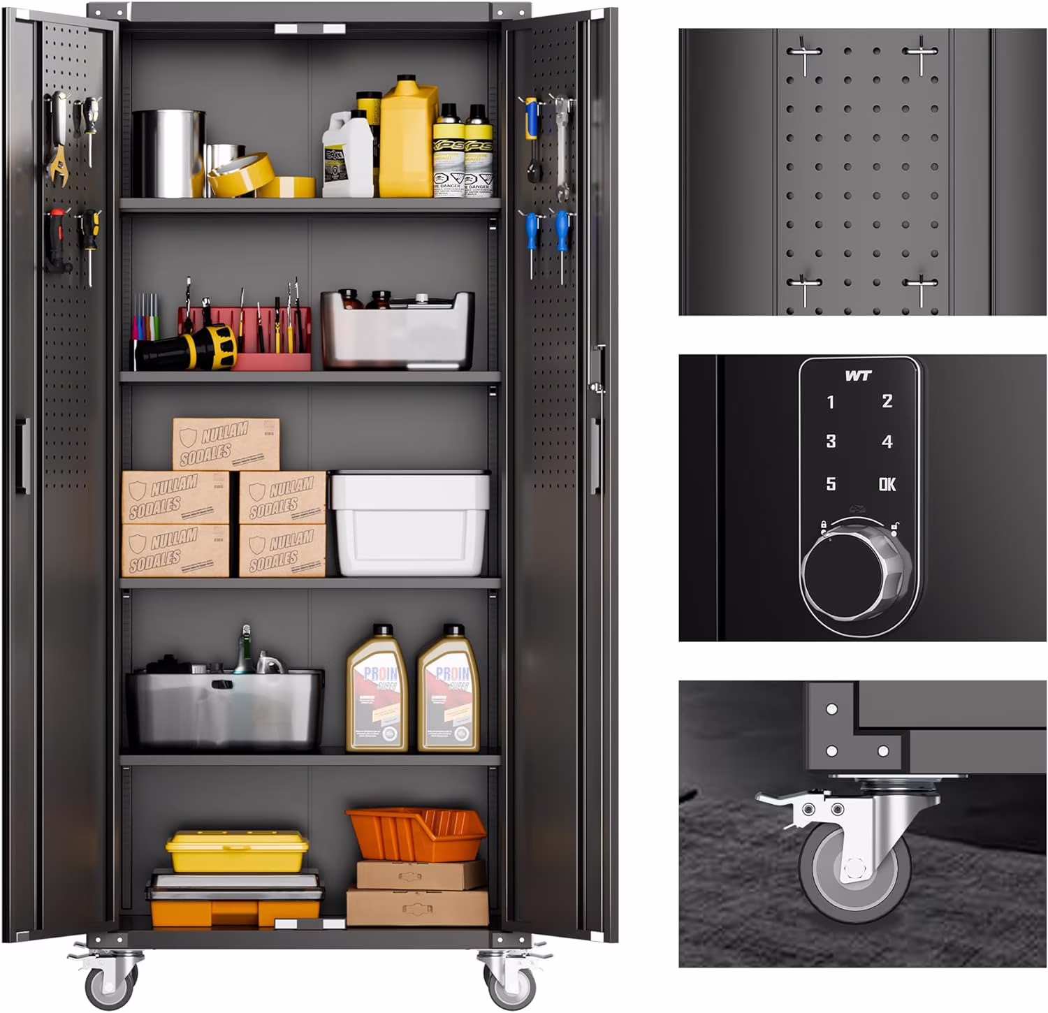 Aobabo Metal Storage Cabinet with Lock,Garage Storage Cabinet with Wheels,72In Steel Storage Cabinet for Garage Home Storage, Black Required-Assembly - Image 47