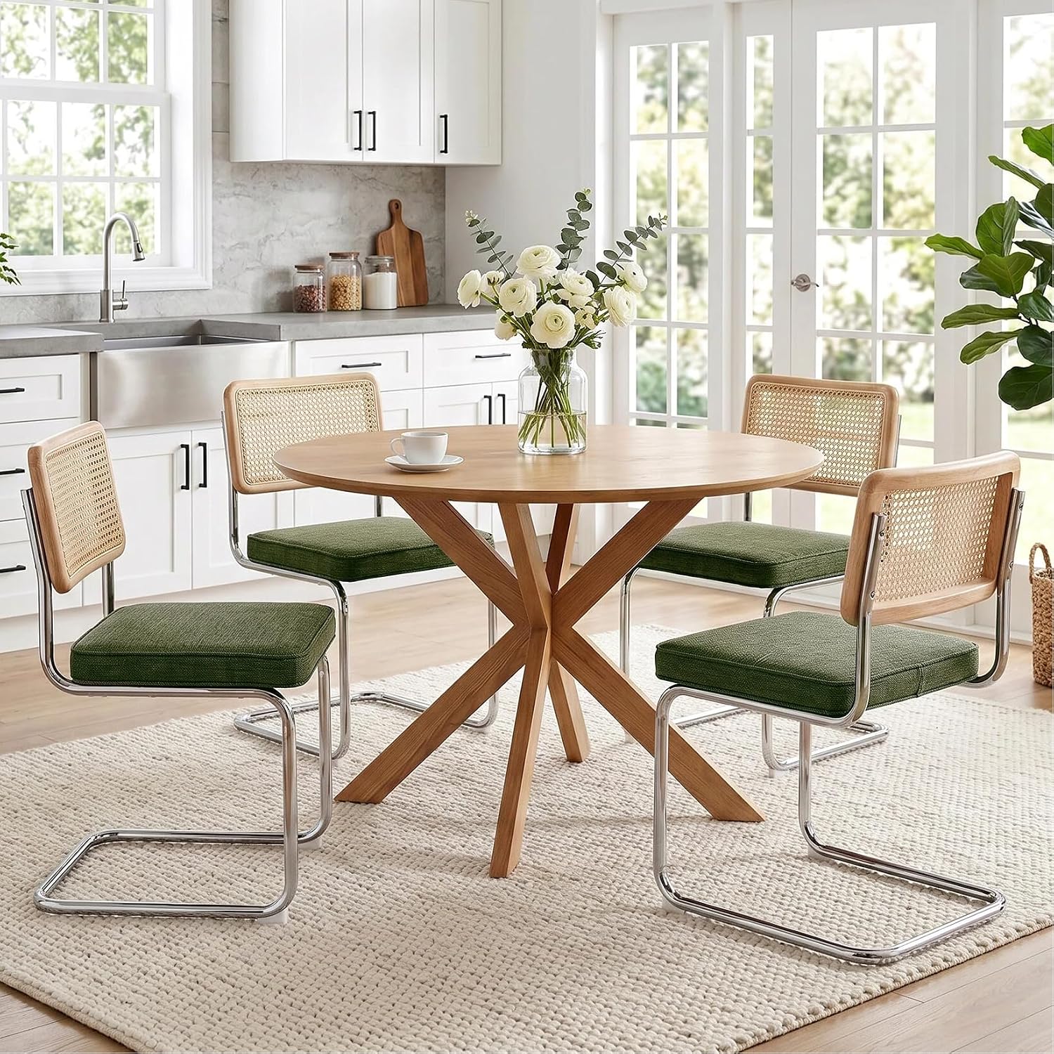 Natural Rattan Dining Chairs Set of 2, Modern Cesca Kitchen Chair