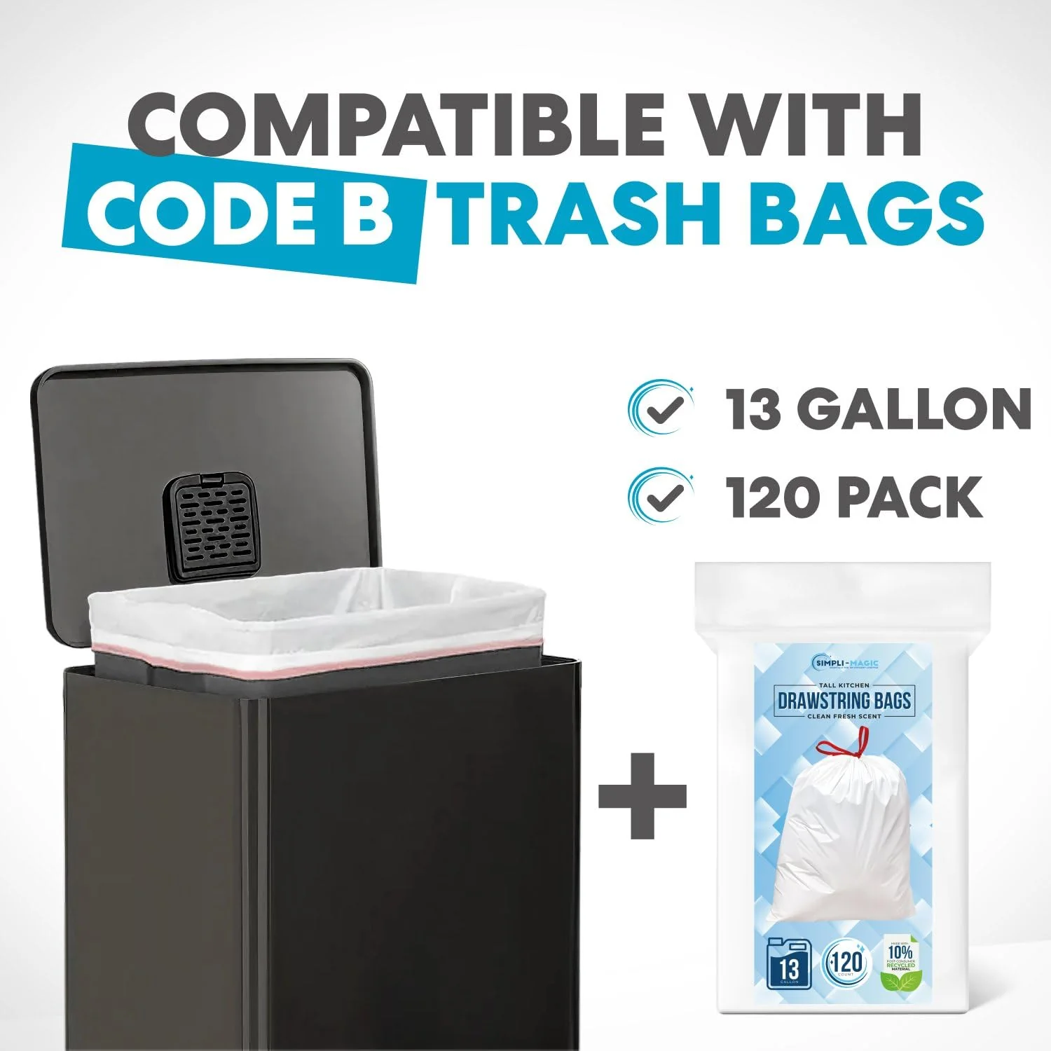 13.2 Gallon Step Trash Can, Hands-Free Kitchen Garbage Bin with Odor Control - Image 2