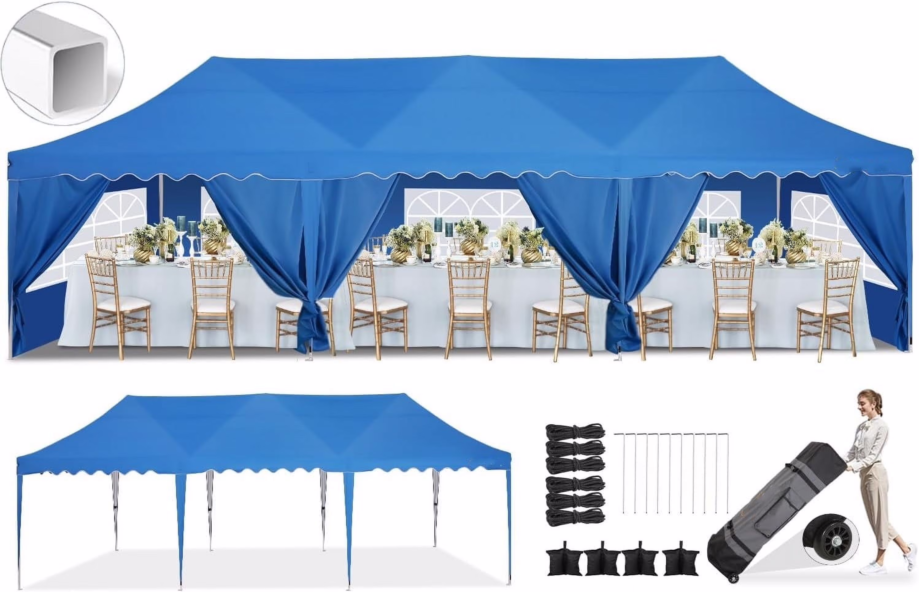 SANOPY 10' x 20' Pop up Canopy Party Tent with 6 Removable Sidewalls, Wave Eave Outdoor Waterproof Patio Gazebo Tent with Carry Bag, Backyards Camping Picnics, Black - Image 5
