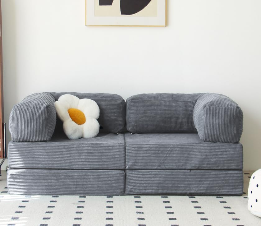 Free Combination Convertible Folding Sofa Bed, Armless Foam Floor Sofa, Sleeper Floor Couch for Living Room and Bedroom Sleeper Chair with Pillow Twin Size (Frost Grey) - Image 2
