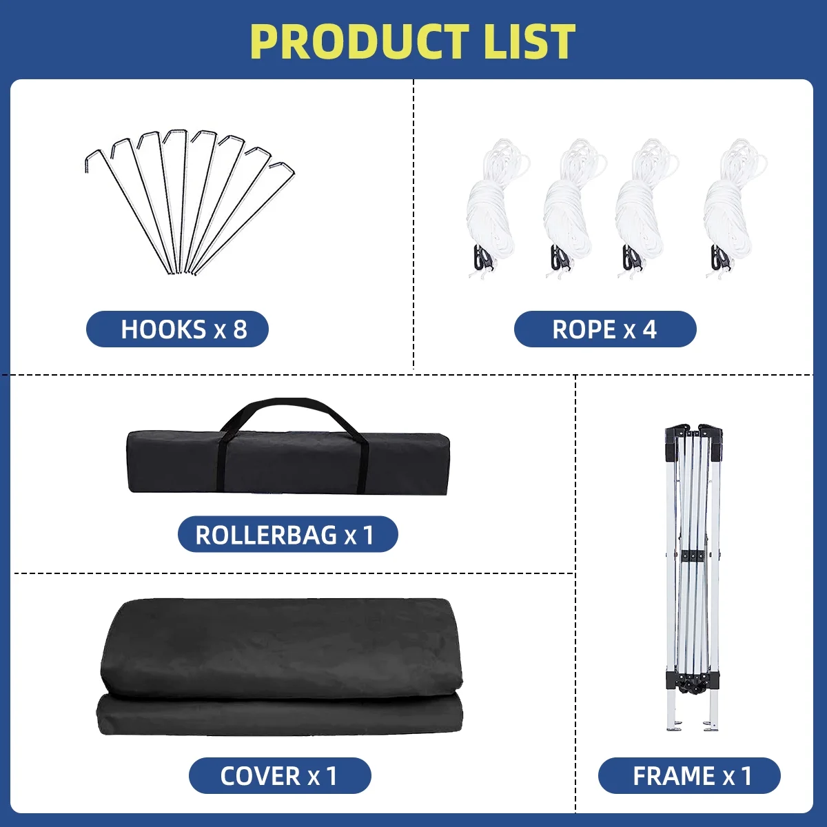 10x10 Pop Up Canopy Tent With Durable Silver Coated Cover And Adjustable Slant Legs, Easy Setup Outdoor Patio Instant Sun Shelter - Blue, Included 1 x Storage Carry Bag, 4 x Guylines, 8 x Stakes - Image 11