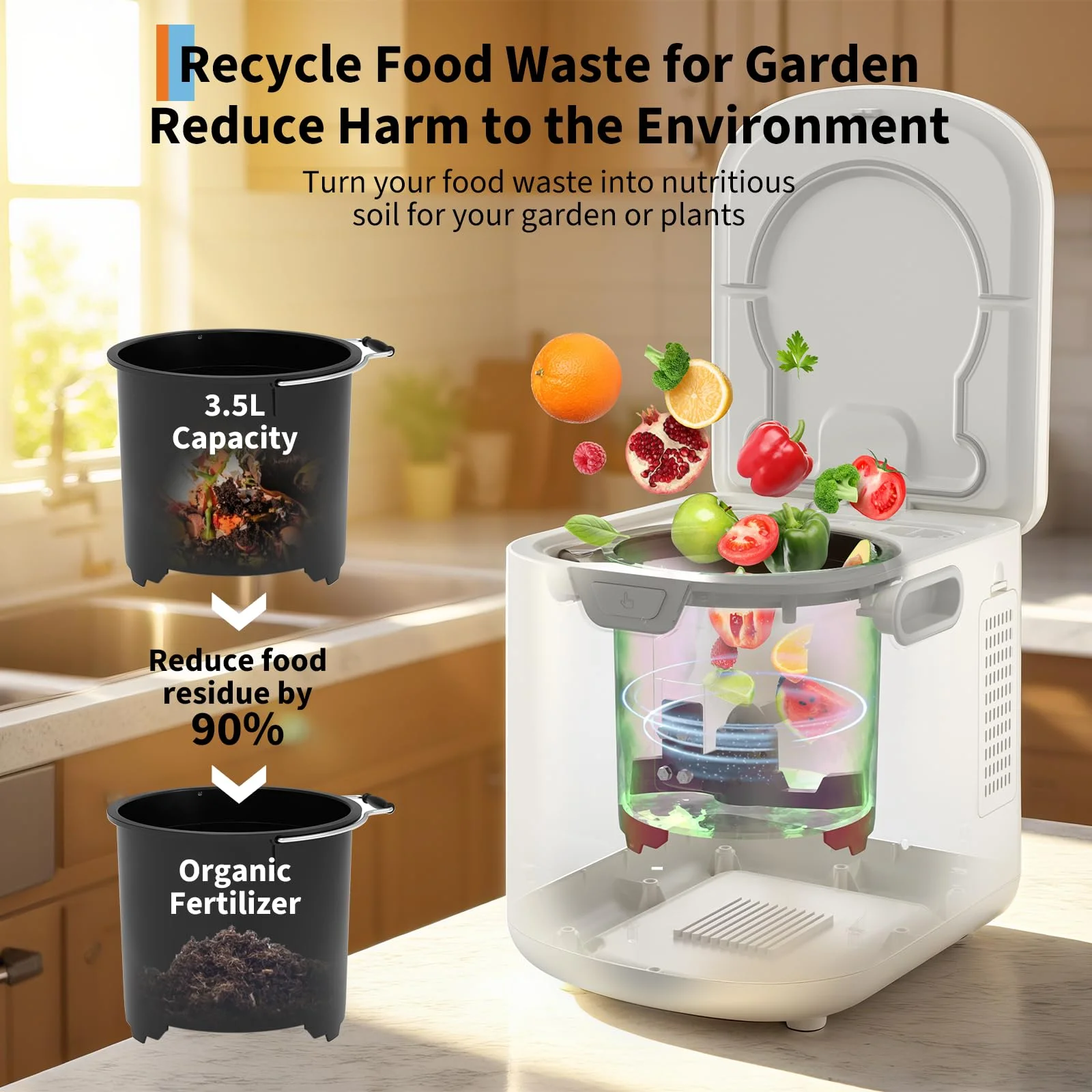 Danolapsi 3.5L Electric Kitchen Composter Smart Odorless Compost Bin Auto-Cleaning,Countertop Food Waste Composting Machine -Fast 4-6H Food Waste to Fertilizer Conversion for Outdoor Use - Image 6