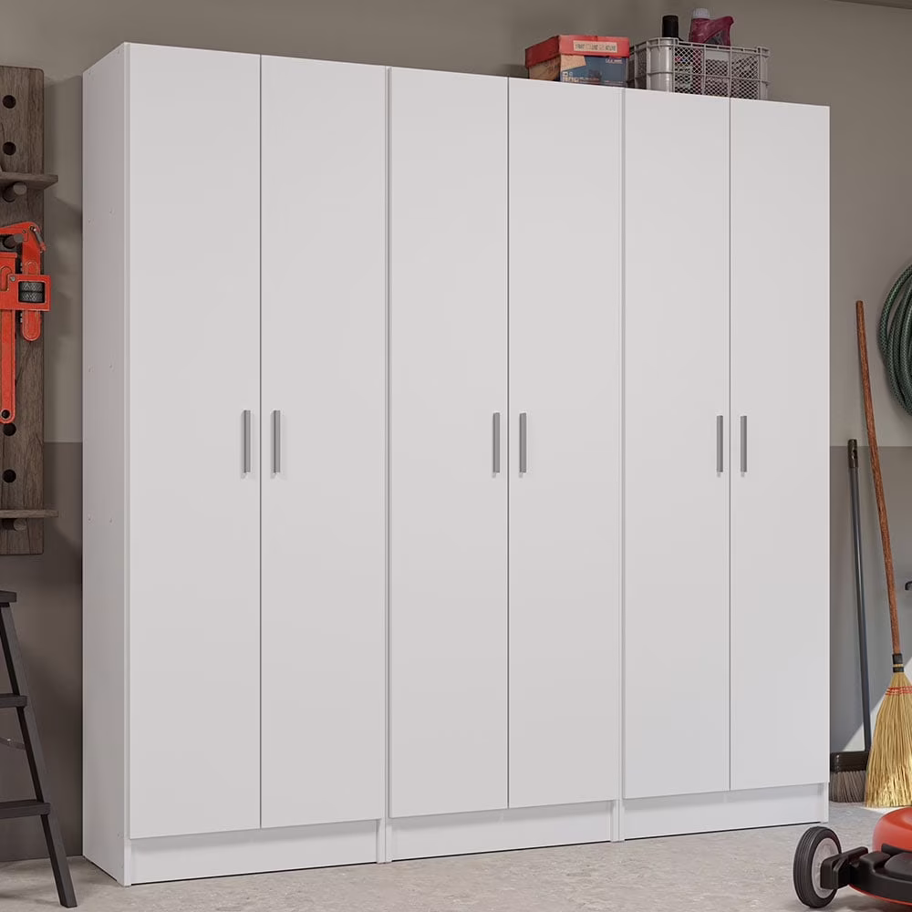 Madesa Garage Set 3 Pantry Storage Cabinet with 15 Utility Shelves 71"L Wooden Organization Unit for Garage - White