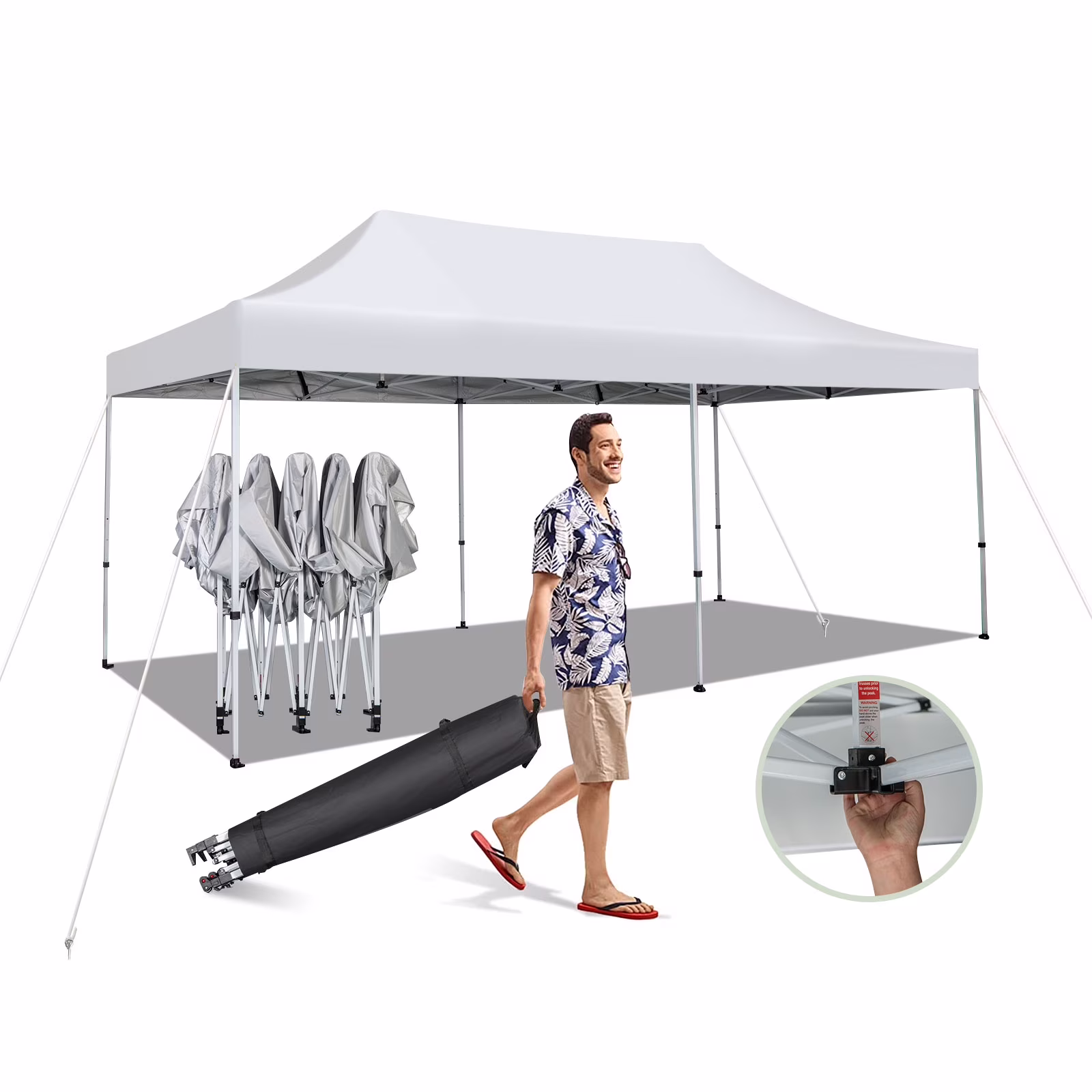 Gymax 10 x 20FT Patio Pop-Up Folding Canopy Tent UPF 50+ Instant Sun Shelter White