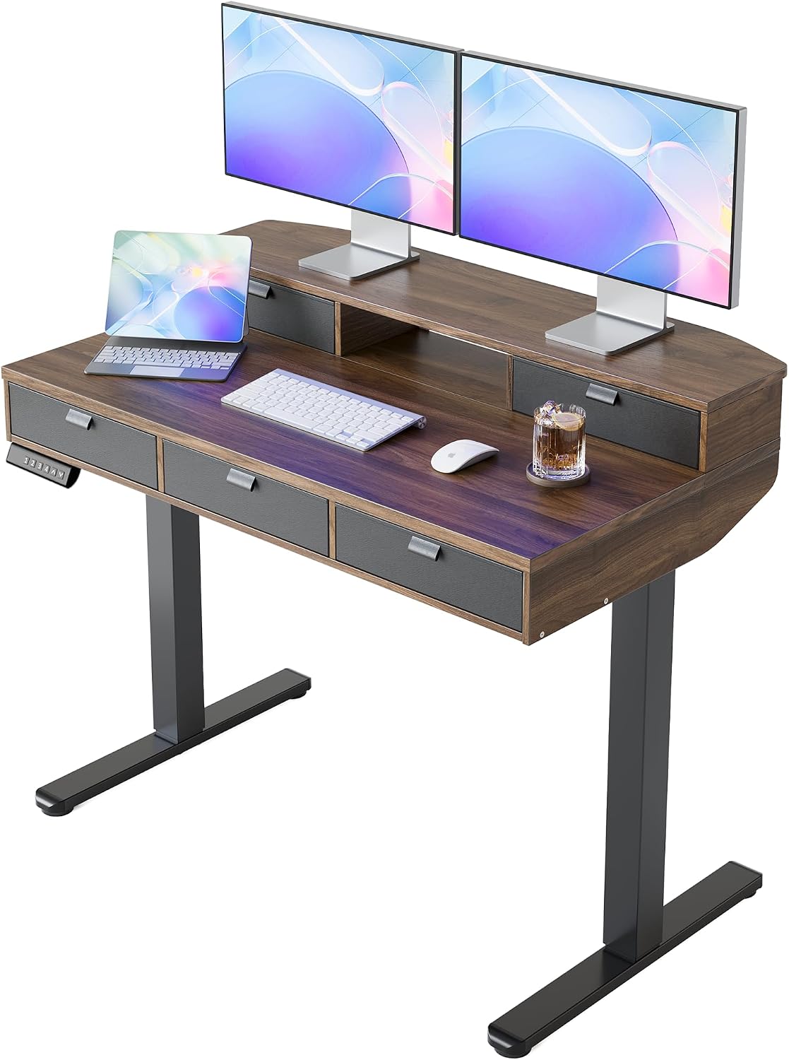 32 x 20 Inch Electric Standing Desk with 4 Drawers, Height Adjustable Sit Stand Desk, Natural - Image 9