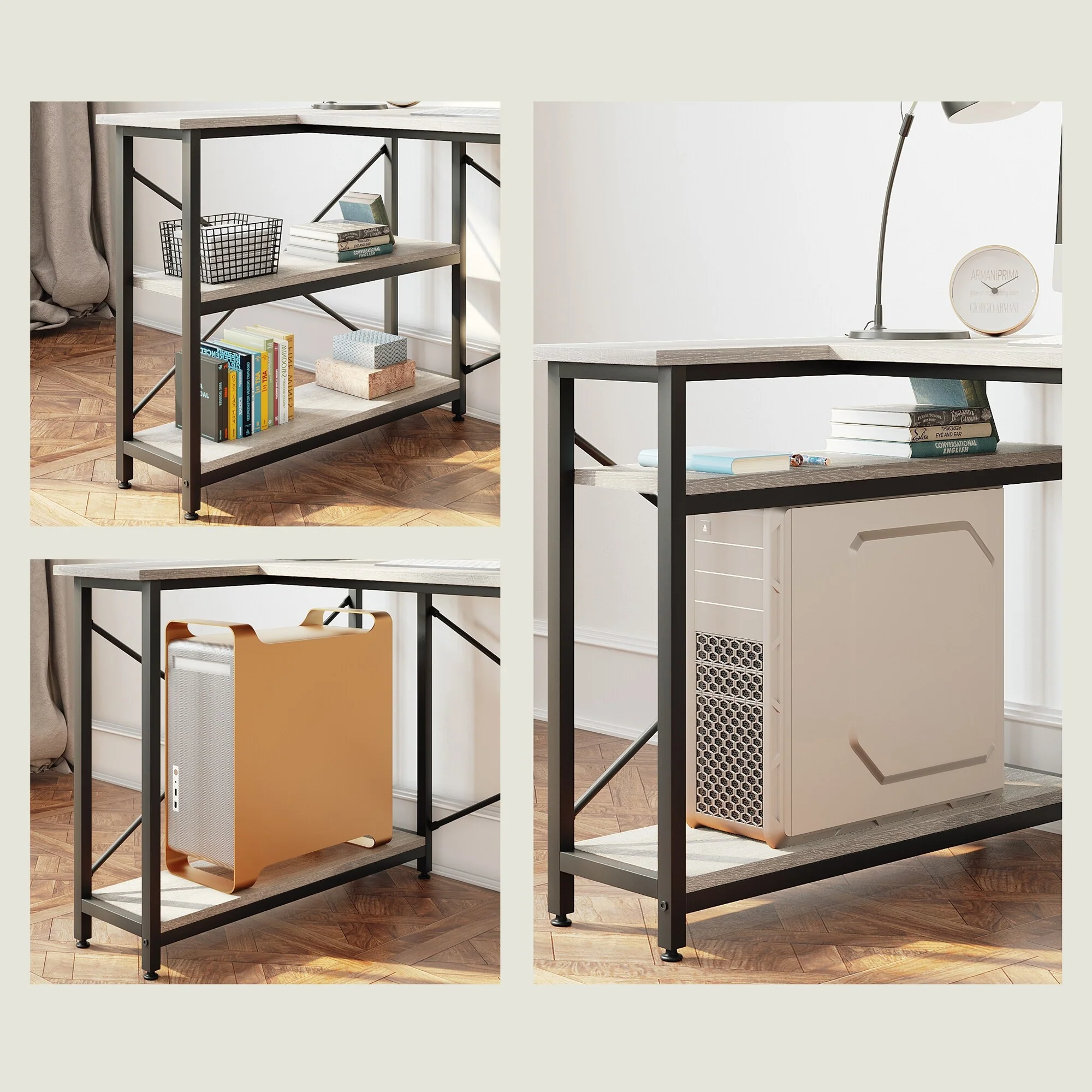 Small L Shaped Computer Desk with Storage Shelves, Compact Corner Workstation for Home Office and Study - Image 77