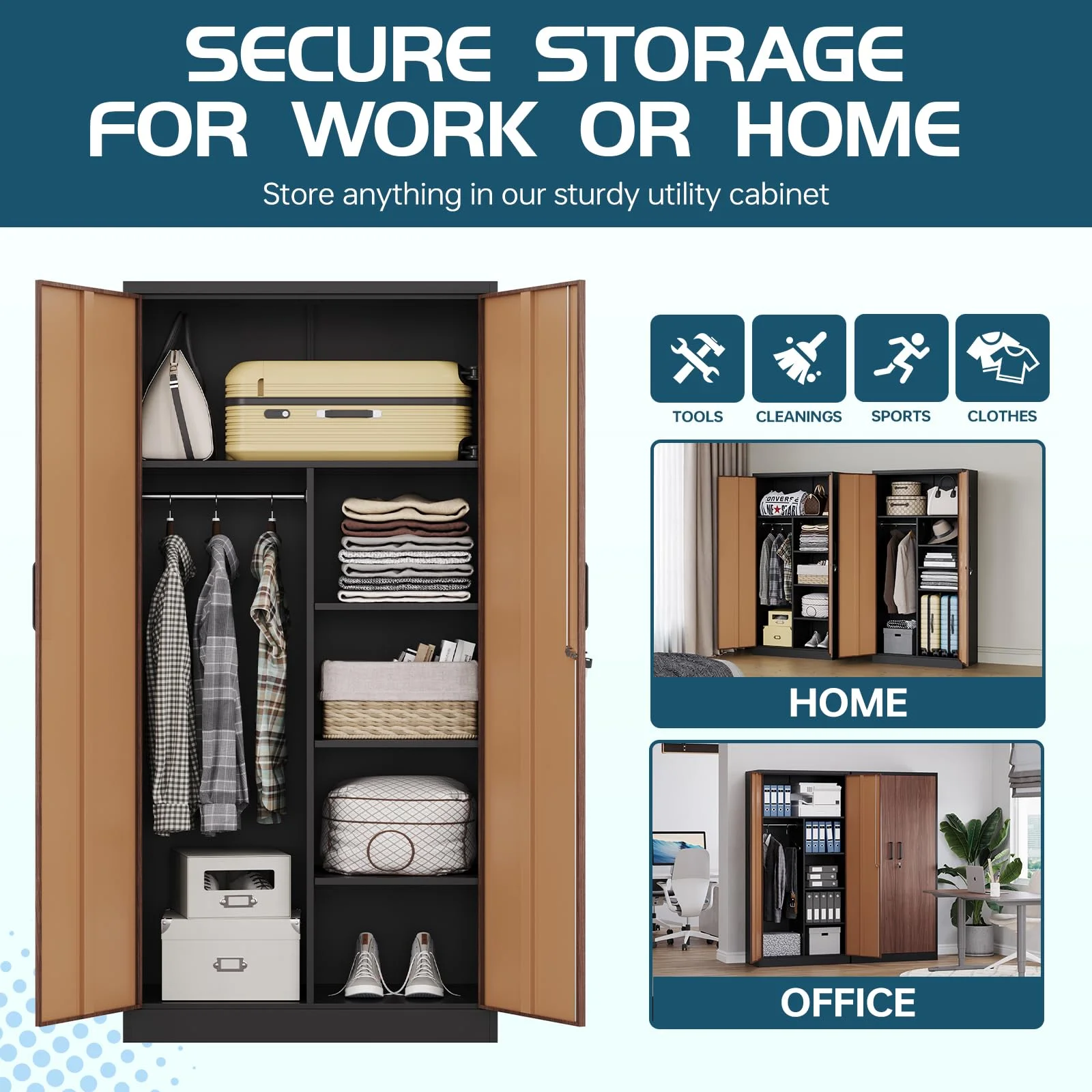 MIIIKO 71" Metal Storage Locker Metal Garage Locker Cabinets with Locking Door and 4 Adjustable Shelves, Steel Classic Storage Cabinet for Home, School, Office, Garage - Image 44