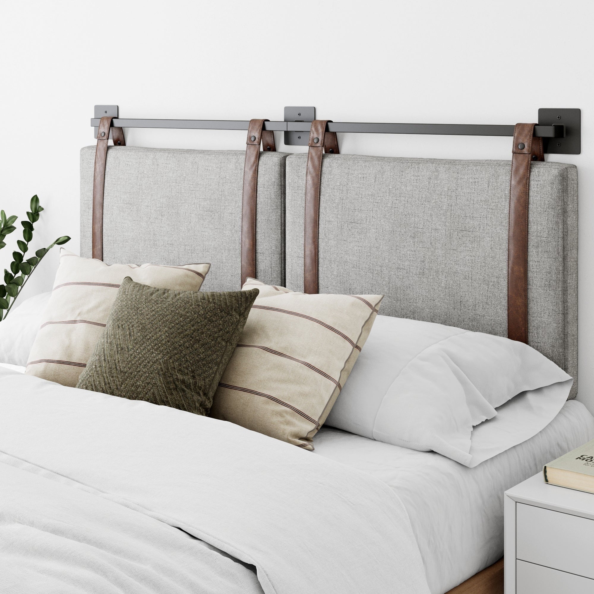 Wall Mount Upholstered Headboard with Metal Rail - Modern Bedroom Headboard - Image 2
