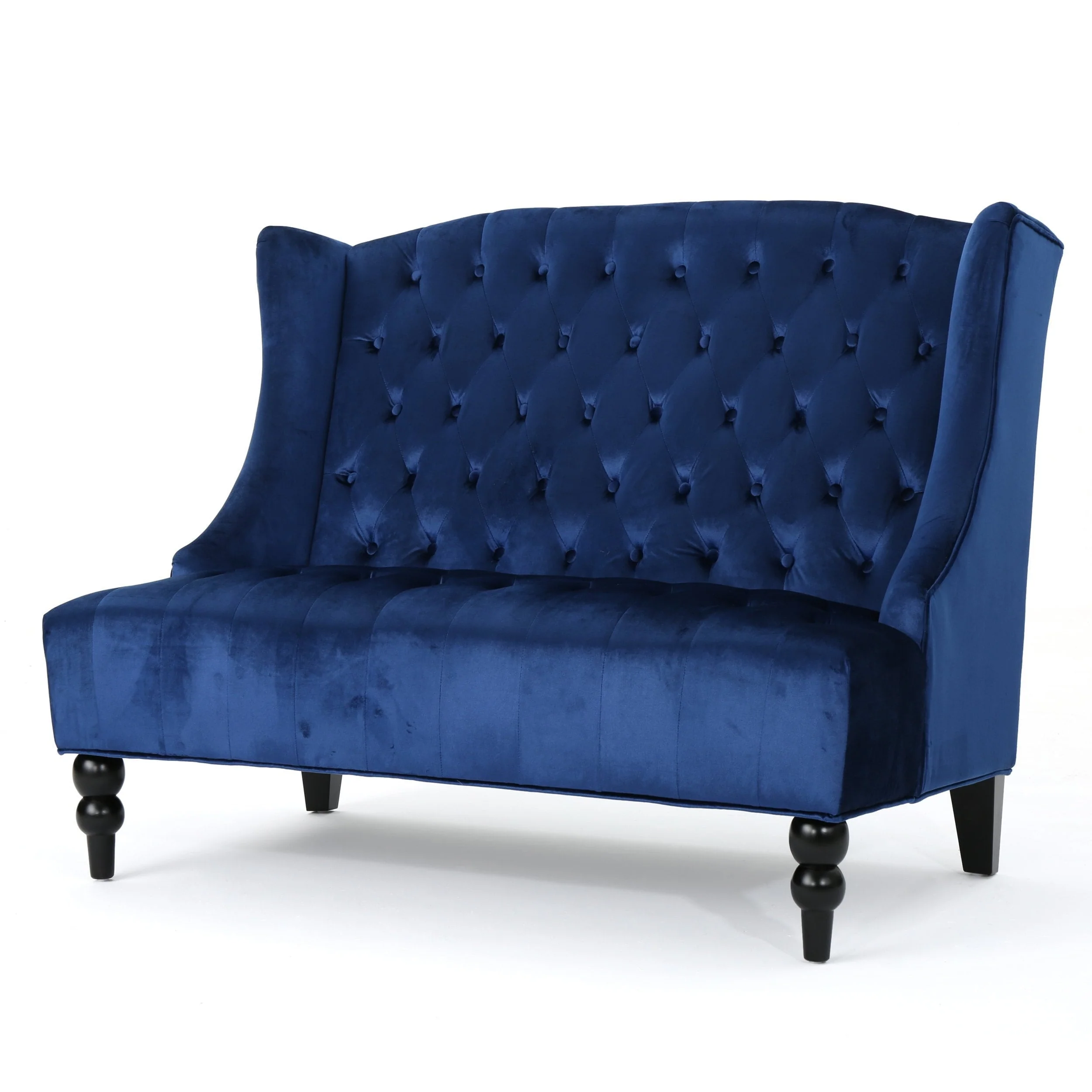 Christopher Knight Home Leora Modern Glam Tufted Velvet Wingback Loveseat by Armless Emerald Semi-Firm - Image 4