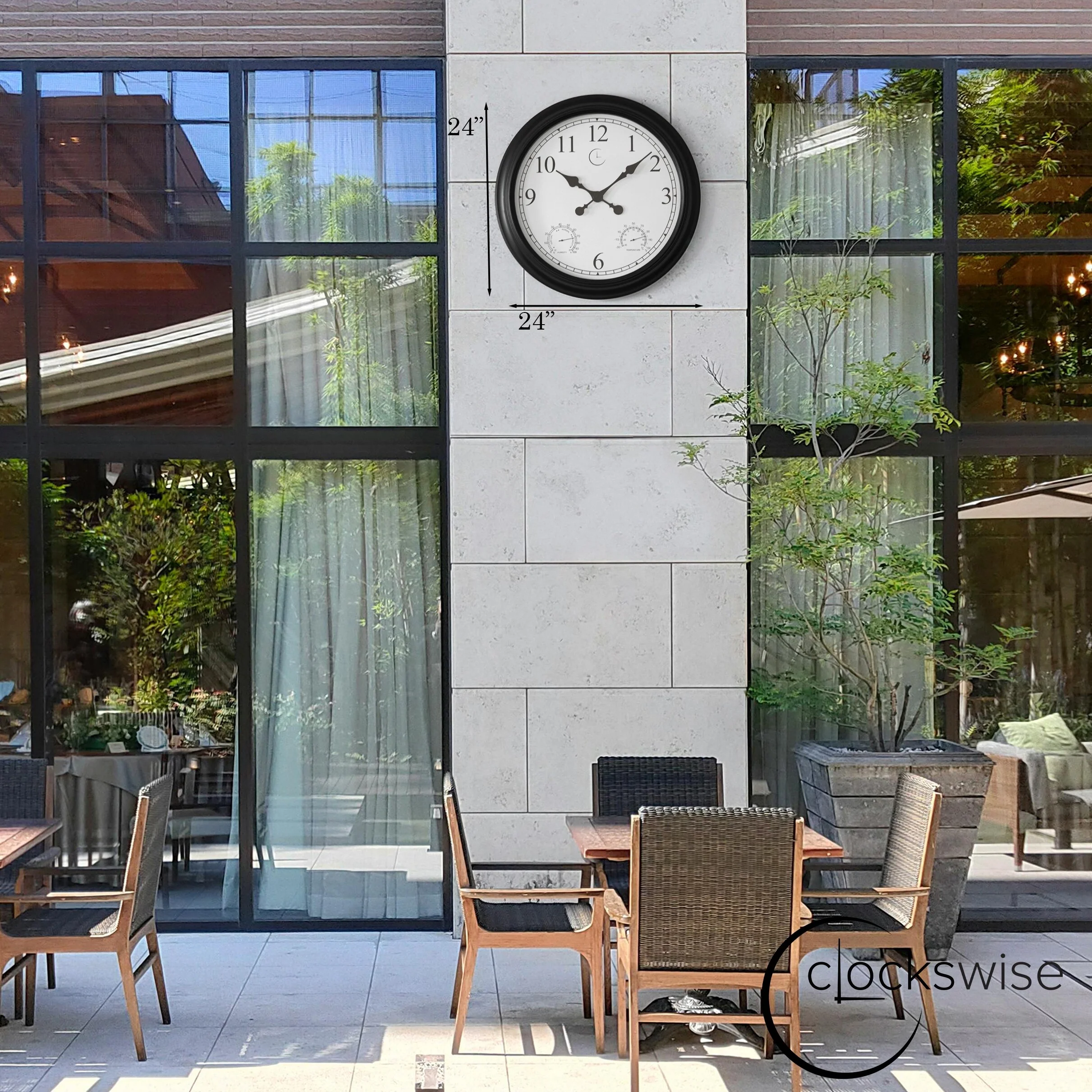 Large Outdoor Wall Clock with Thermometer, Waterproof Silent Garden Weather Station, Black - Image 21