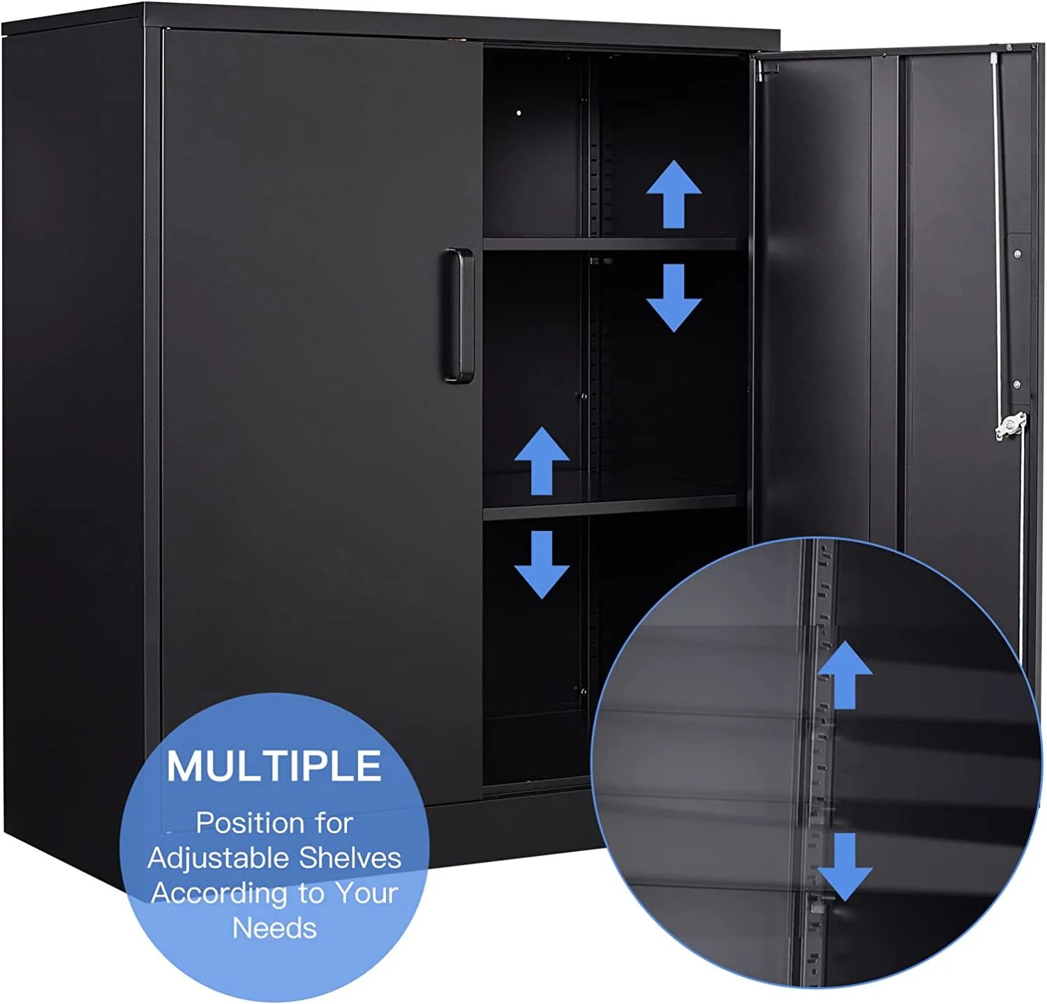 Metal Garage Storage Cabinet with 2 Doors and 2 Adjustable Shelves - 35.5" Steel Lockable File Locking Counter Cabinet for Home Office,Gym,School-Black- - Image 7