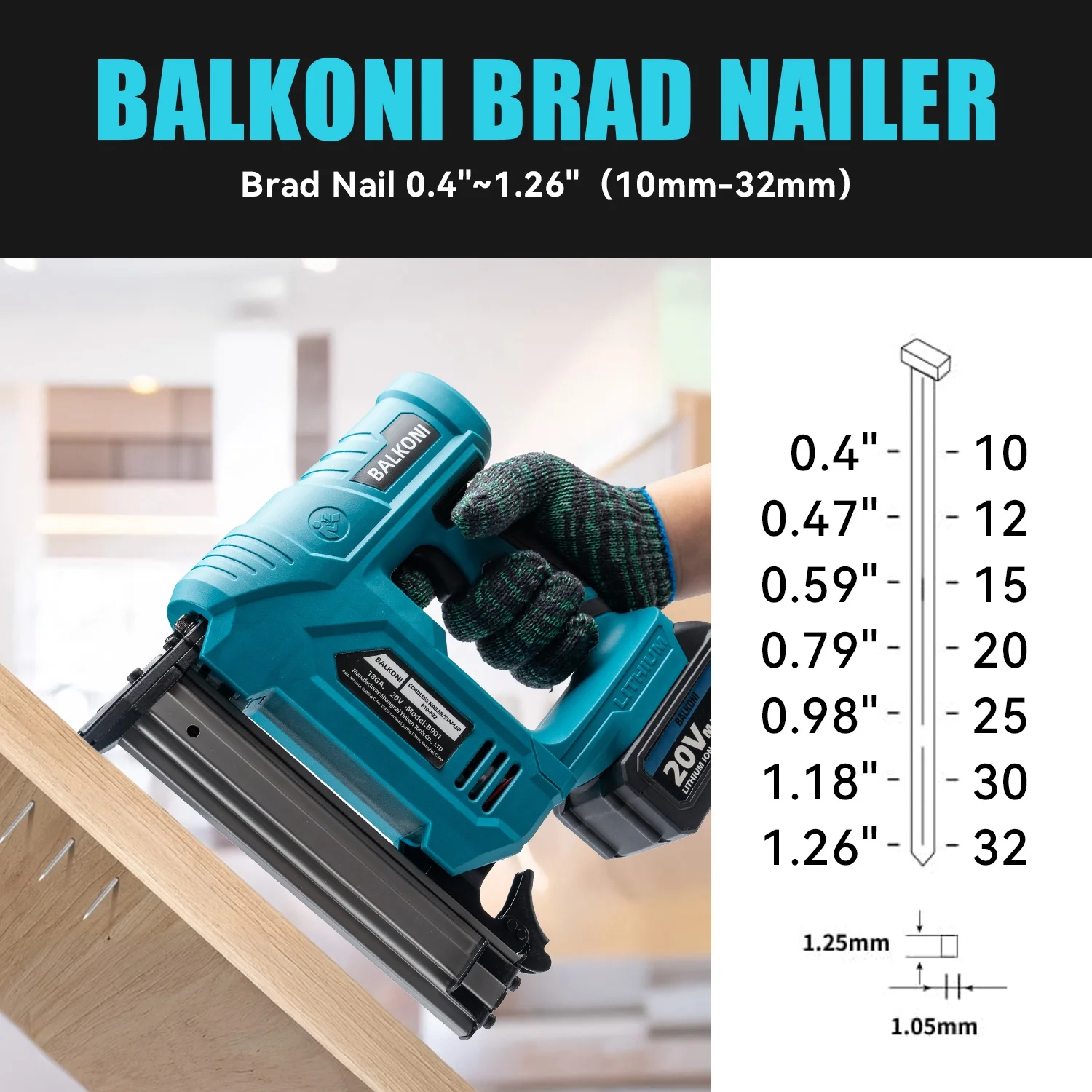 BALKONI 18 Gauge Cordless Finish Nail Gun,F10-F32 MAX, with 2*1500 mAh Battery and A Charger, 1000 Piece F30 Nails - Image 3