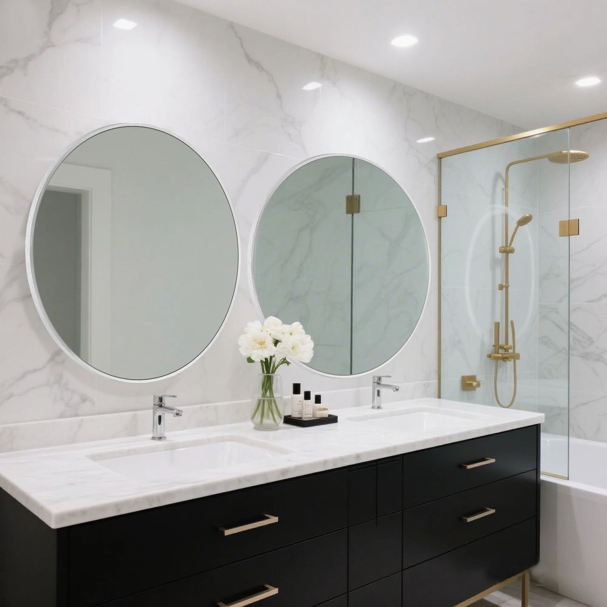 Modern Round Bathroom Vanity Mirror, Wall Mounted Circular Mirror for Bathroom, Bedroom and Home Decor - Image 33