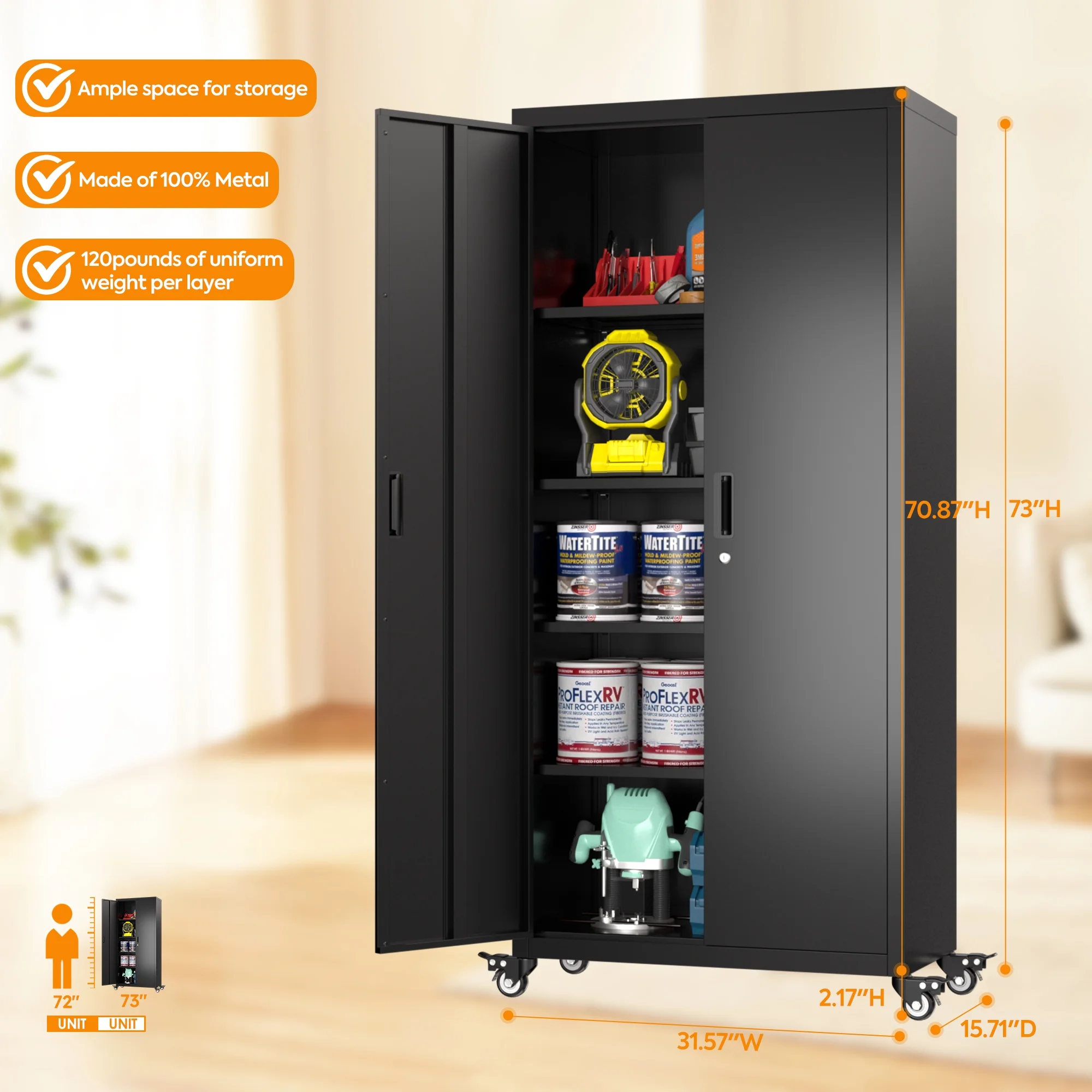 SUPEER 71" Metal Storage Cabinets with Wheels and Pegboards, Industrial Cabinet with 2 Drawers and 2 Adjustable Shelves,, Assembly Required - Image 88