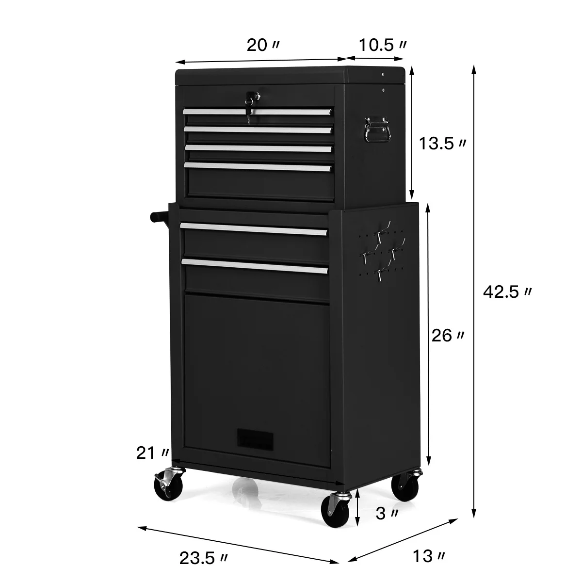 Costway 2 in 1 Rolling Cabinet Storage Chest Box Organizer w/ 6 Drawers Black - Image 2