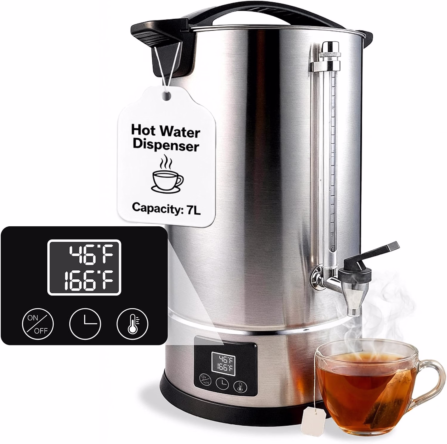 7L (30 Cups) Hot Water Dispenser Urn, Commercial Hot Water Boiler