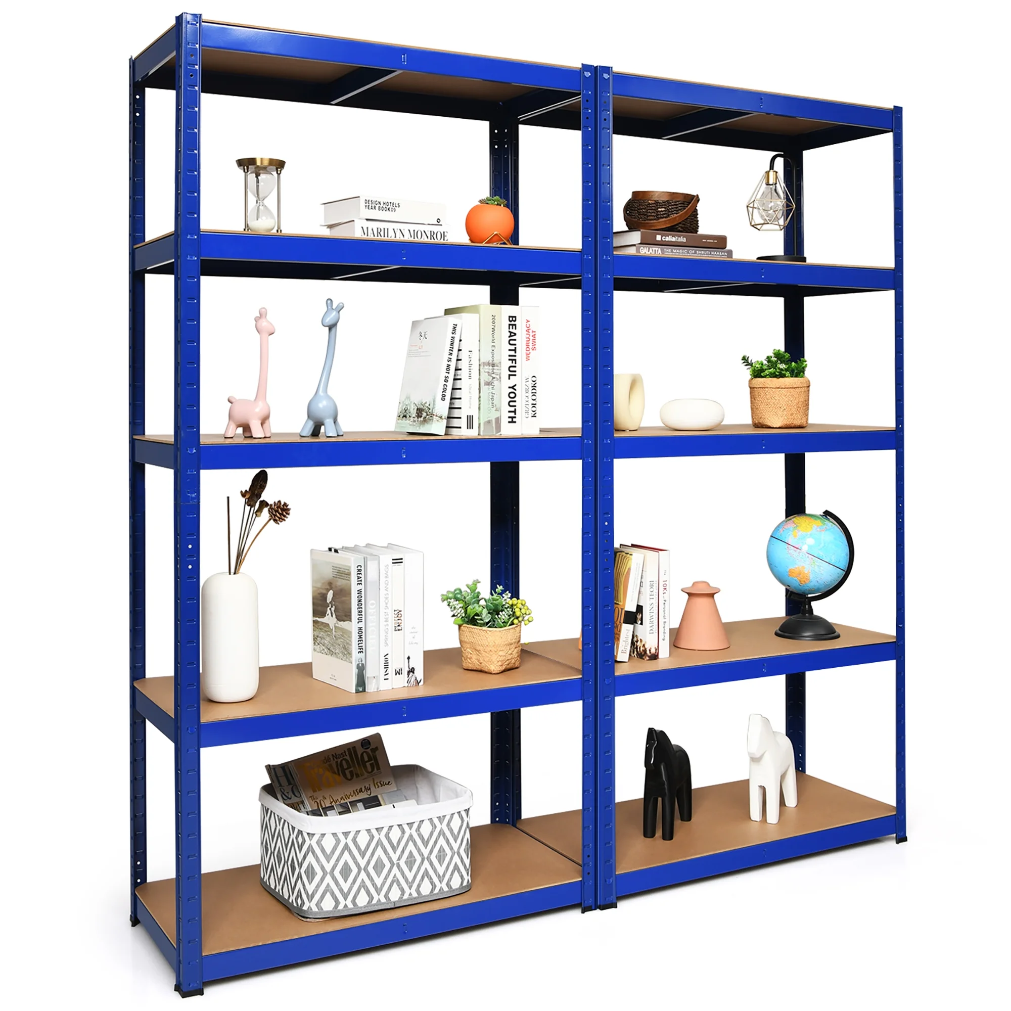 Costway 2PCS 72'' Heavy Duty Storage Shelf Steel Metal Garage Rack 5 Level Adjustable Blue - Image 11
