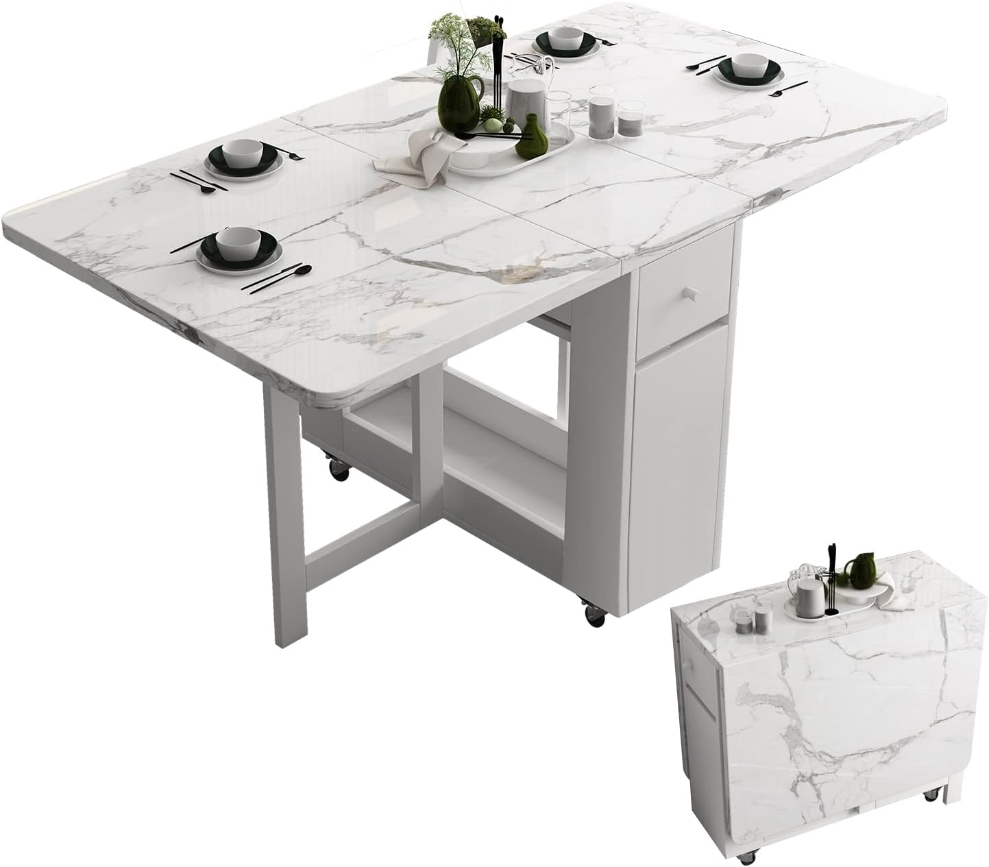 Folding Dining Table with Storage, Kitchen Table for Small Spaces