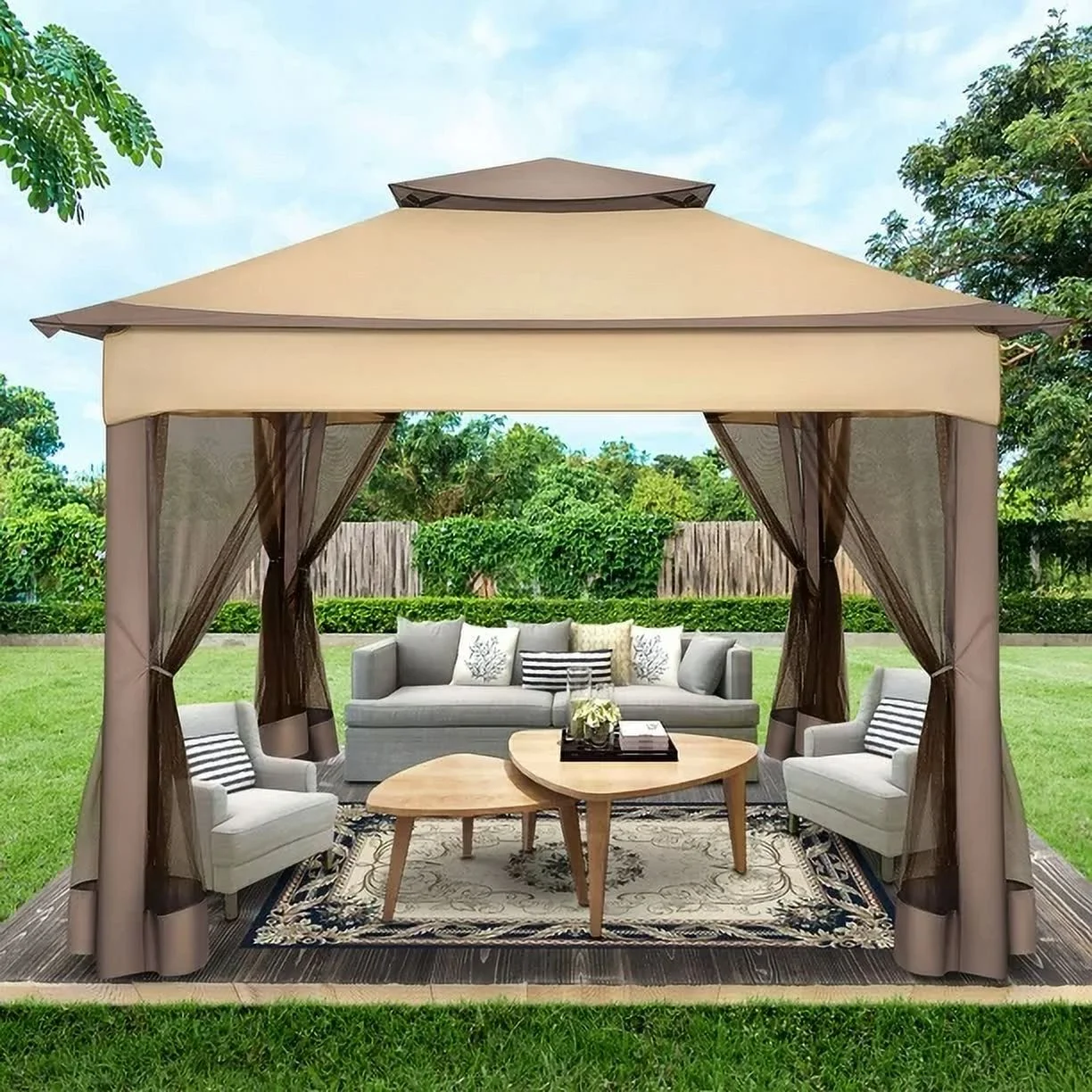 COBIZI 11x11 Pop up Gazebo Outdoor Canopy Gazebo Patio Gazebo with Mosquito Netting Canopy Shelter with 121 Square feet of Shade for Poolside, Garden, Party and Backyard, Khaki - Image 42