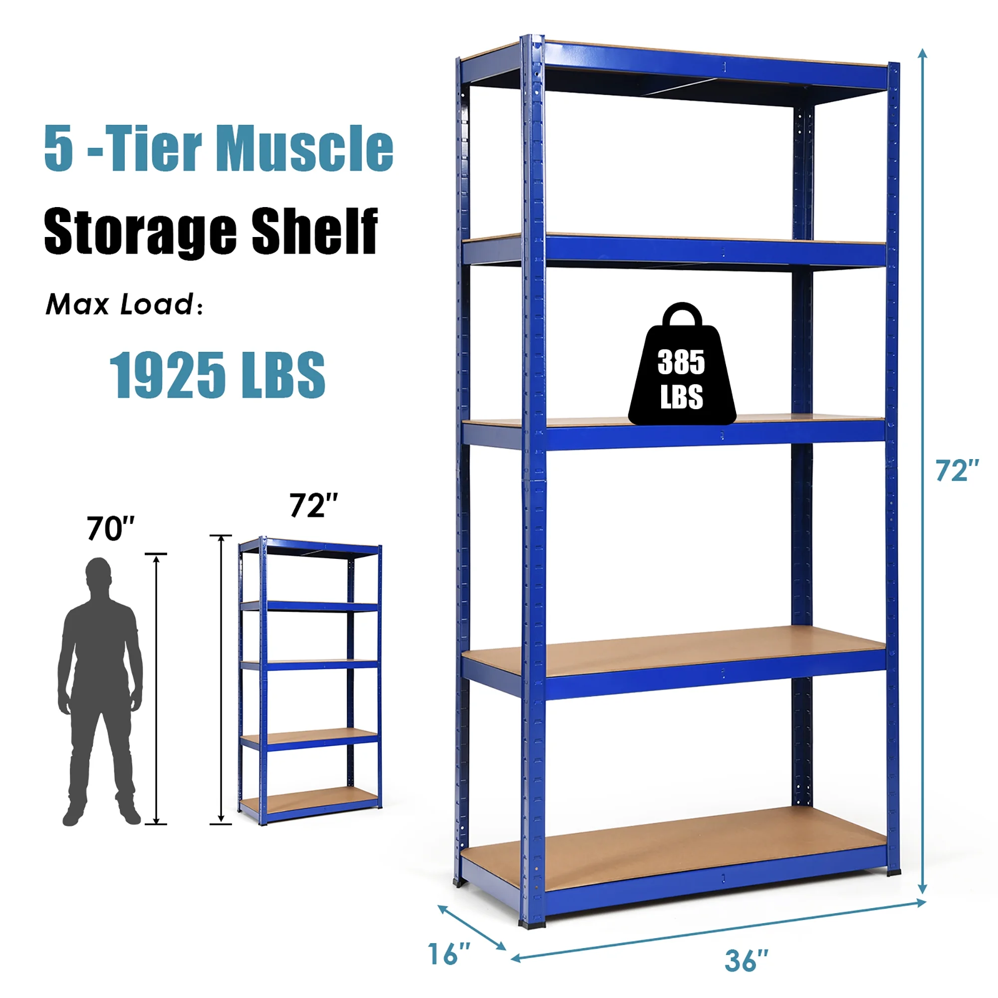 Costway 2PCS 72'' Heavy Duty Storage Shelf Steel Metal Garage Rack 5 Level Adjustable Blue - Image 2