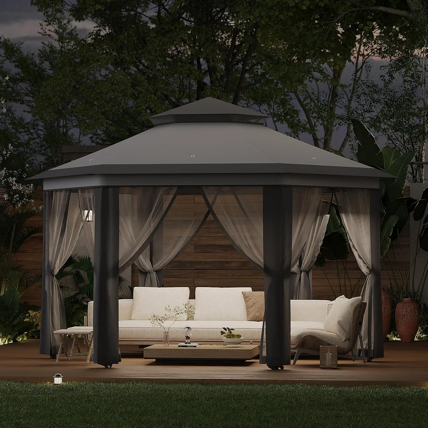 Pop Up Gazebo 13x13ft, Hexagonal Outdoor Canopy Shelter, Instant Patio Gazebo Tent with Mesh Netting and Strong Steel Frame for Patio Backyard Garden Wedding Party - Image 15