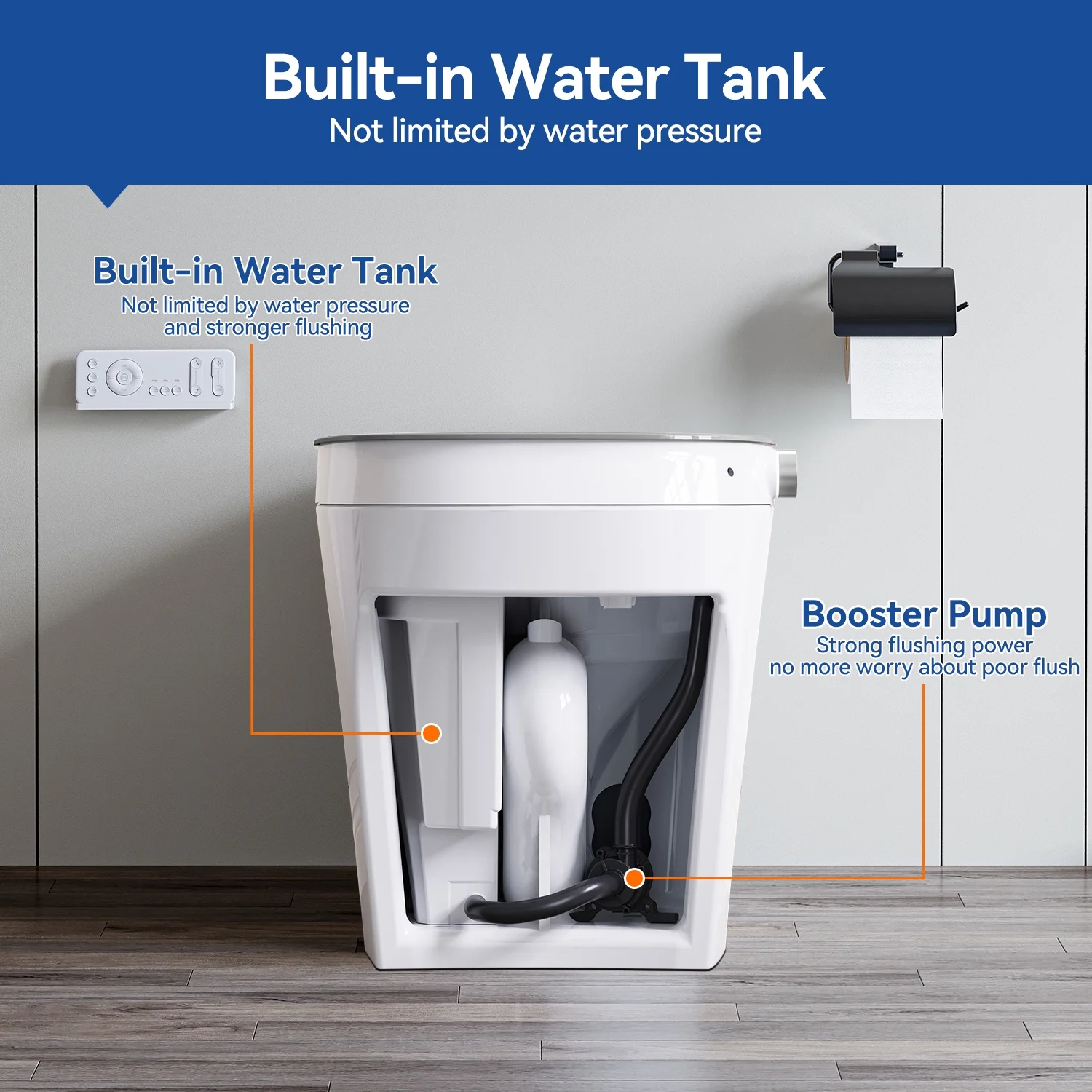 HOROW Smart Bidet Toilet Adjustable Cleaning , Heated Seat, No Water Pressure Limit, Auto Open/Close - Image 10