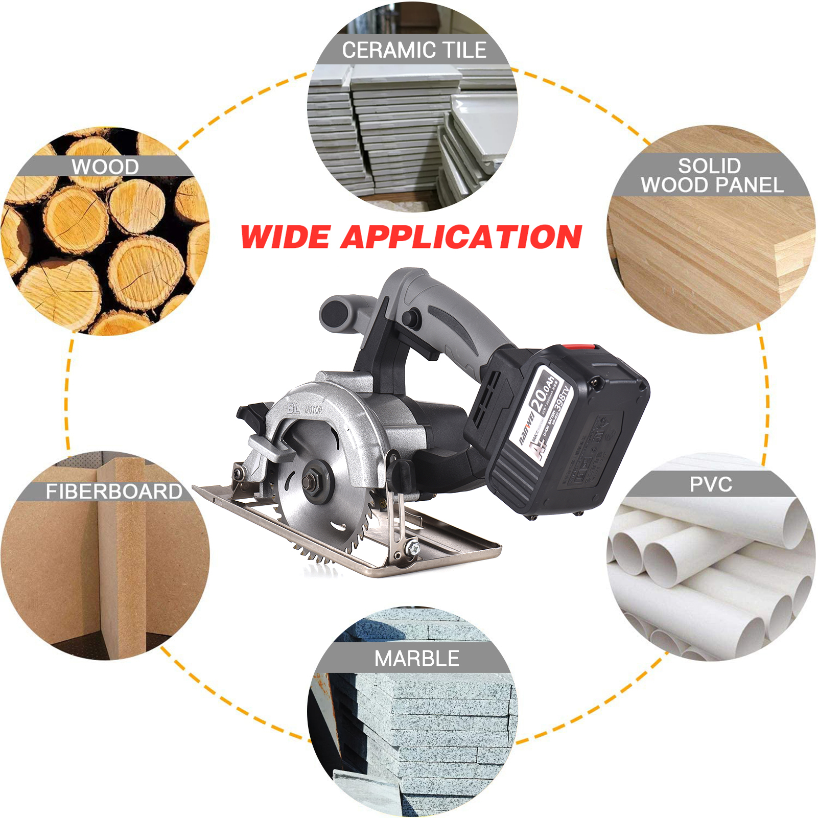 NANWEI Circular Saw Electric Saw 21V 7800RPM Cordless Brushless Tile Saw 45 Degree Adjustable Bevel Cutting with 110mm Blade - Image 9