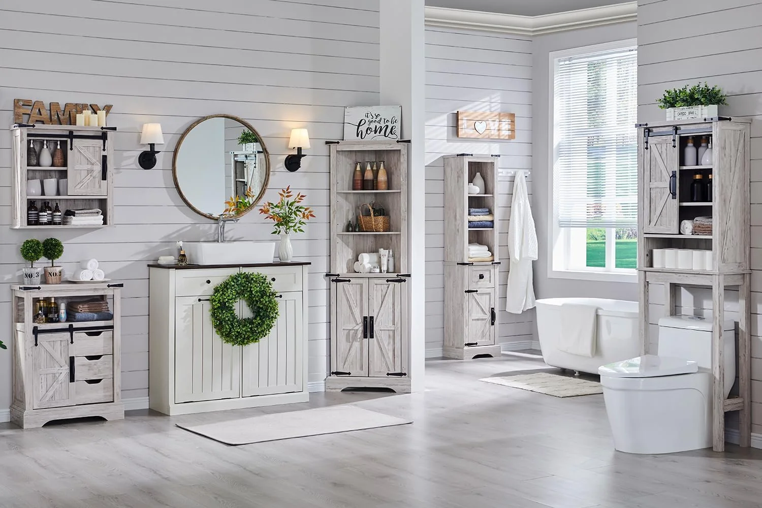 OKD Farmhouse Bathroom Storage Cabinet with 3 Drawers and Adjustable Shelves Wooden Rustic Accent Entryway Cupboard, Antique White - Image 15