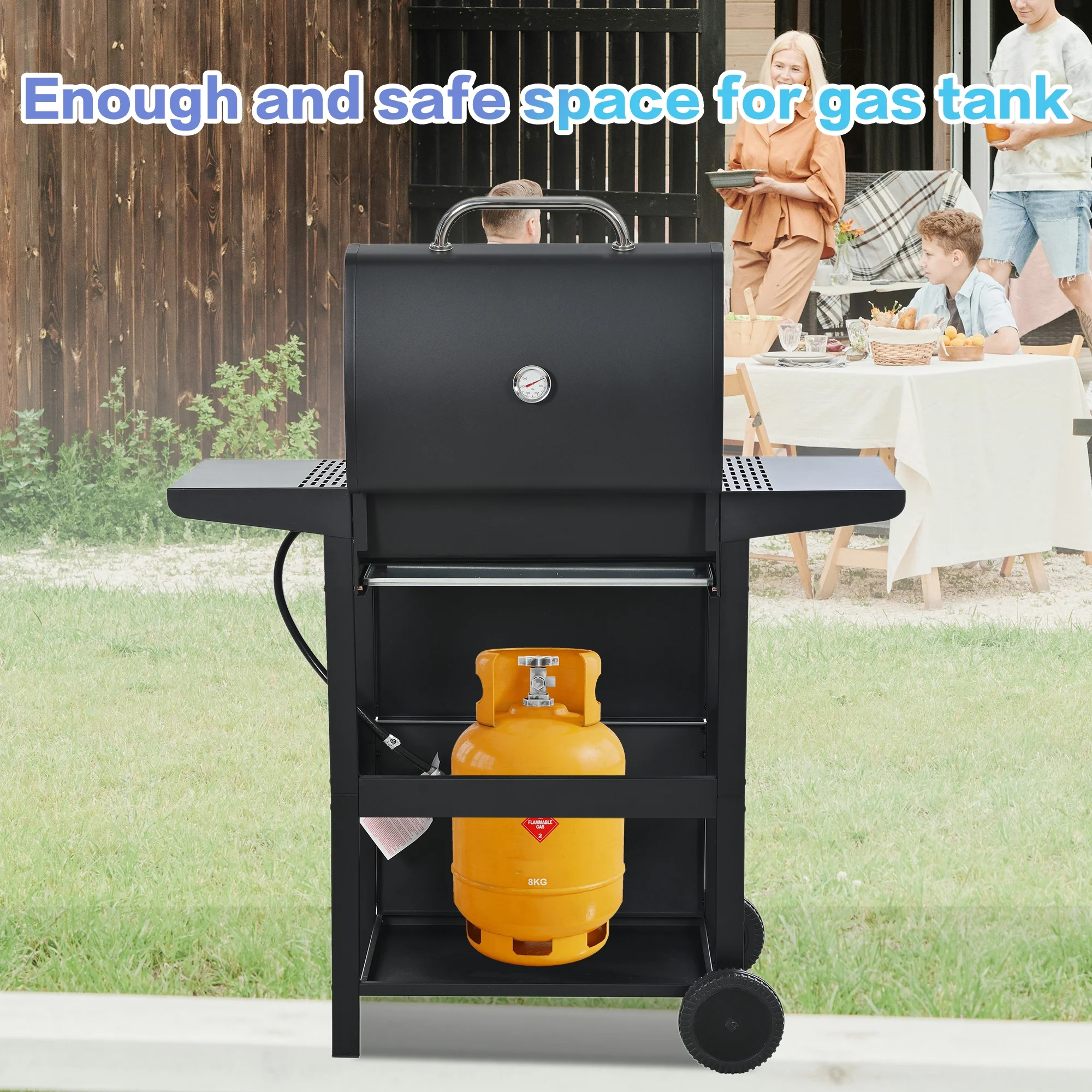 Qiushi 3-Burner Propane Gas Grill, 26,000 BTU Stainless Steel BBQ Grill with 2 Shelves & Thermometer, Outdoor Patio Grill with Electronic Ignition, Wheels & Bottle Opener -M?Durable & Even Heating - Image 5
