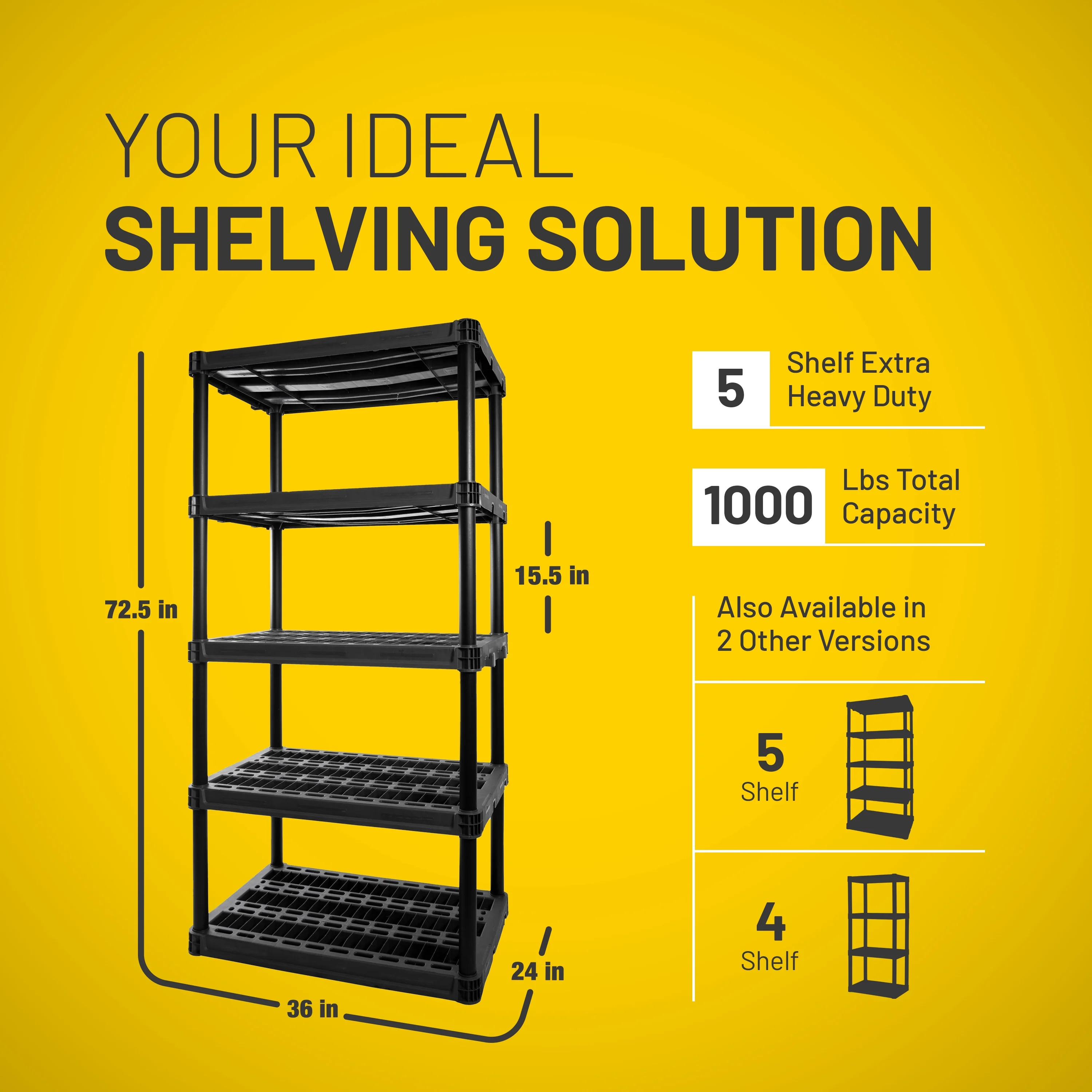 Plano 5-Shelf Extra Heavy Duty Plastic Storage Shelf Unit, 72.5- x 36- x 24-, 1000lb Capacity - Image 3