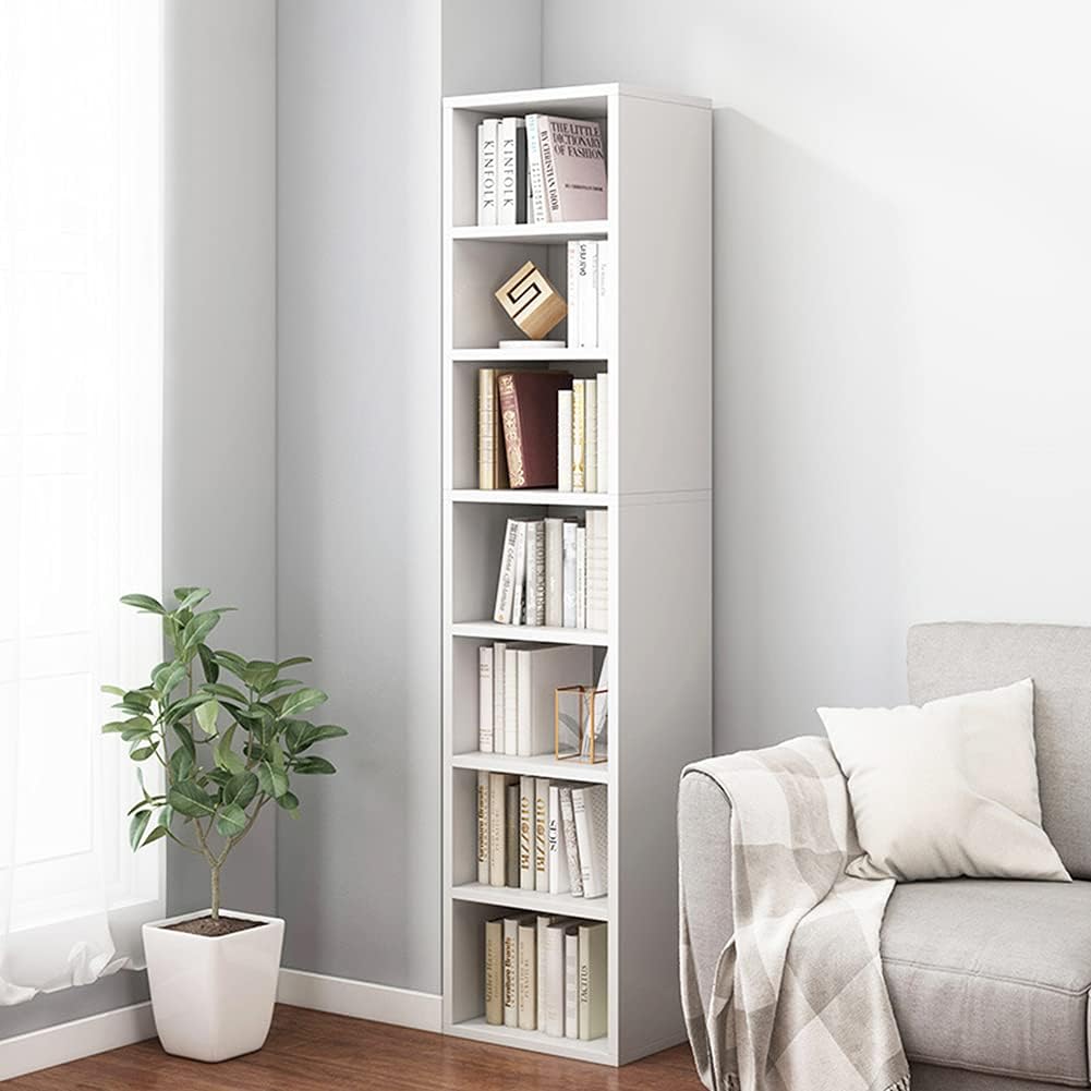 Small Narrow Corner Bookcase - 71" Tall Gap Storage Cabinet, White - Image 6