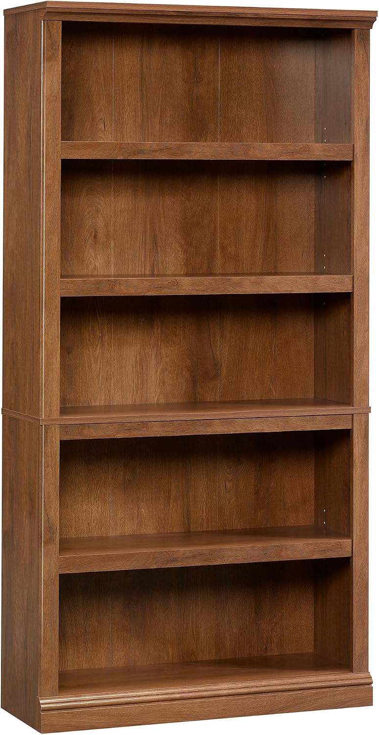 5-Shelf Split Bookcase / Bookshelf, Oiled Oak Finish - Image 3