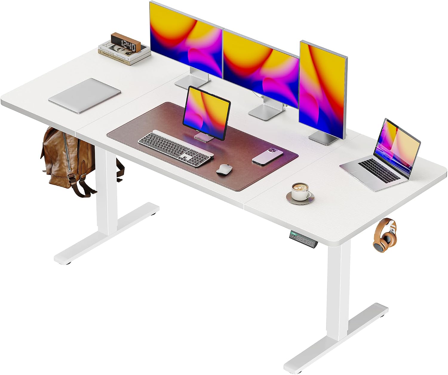 55 x 28 Large Electric Standing Desk, Height Adjustable Computer Desk, 27.6" Deep Desktop, Stand up Gaming Office Desk with 2 Hooks, 3 Preset Heights, for Home Office, Rustic Brown - Image 19