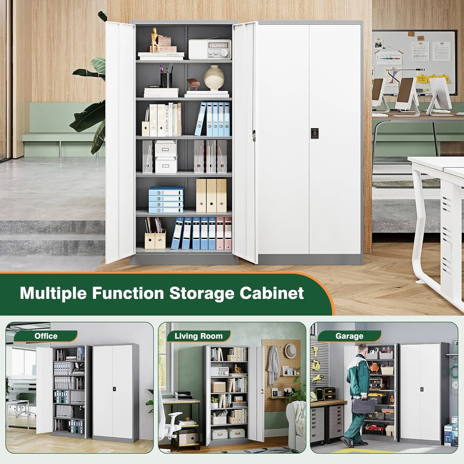 Letaya Metal Garage Storage Cabinets with Lock Door and Adjustable Shelves, Steel Tool Cabinets for Home,Office,Warehouse Organisieren (Gery White, 71" H) - Image 7