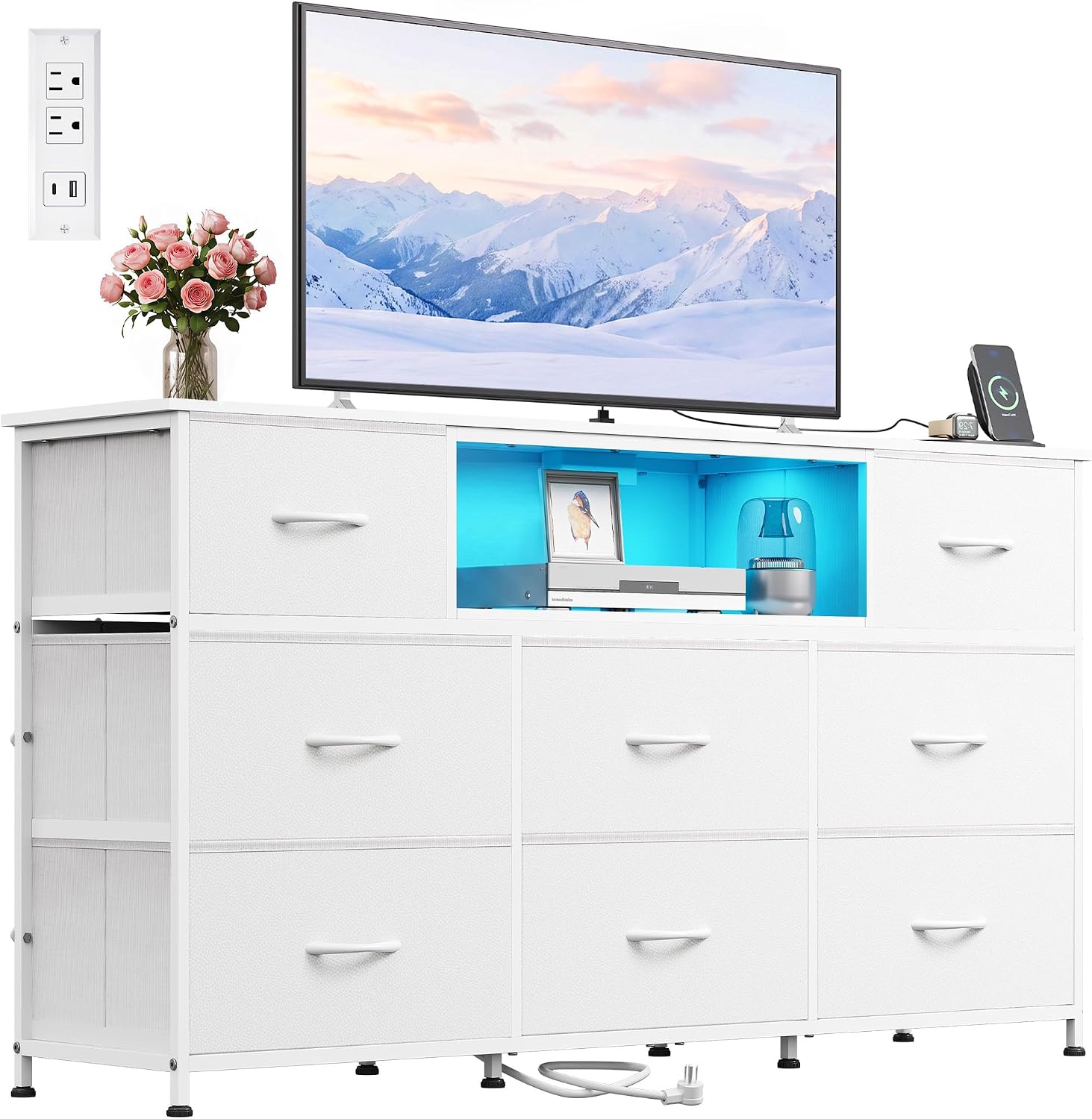 LED Dresser TV Stand for 65 Inch TV, 8 Drawers, Black - Image 4