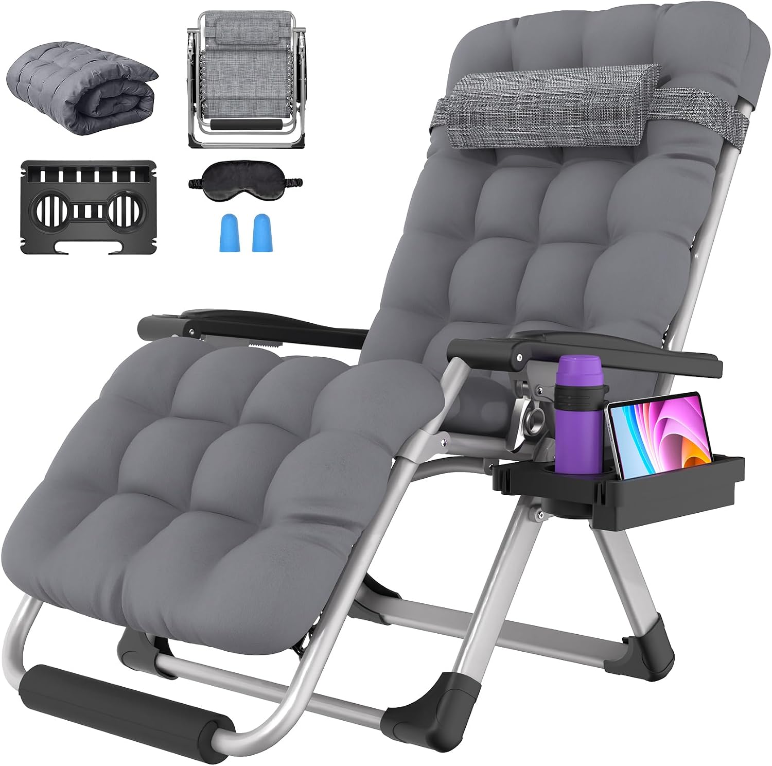 Oversized Zero Gravity Chair, 33In XXL Outdoor Recliner Chair w/ Removable Cushion & Headrest, Camping Lounge Chair w/ Upgraded Lock & Footrest, Reclining Patio Chairs for Indoor Outdoor, 500LBS - Image 13