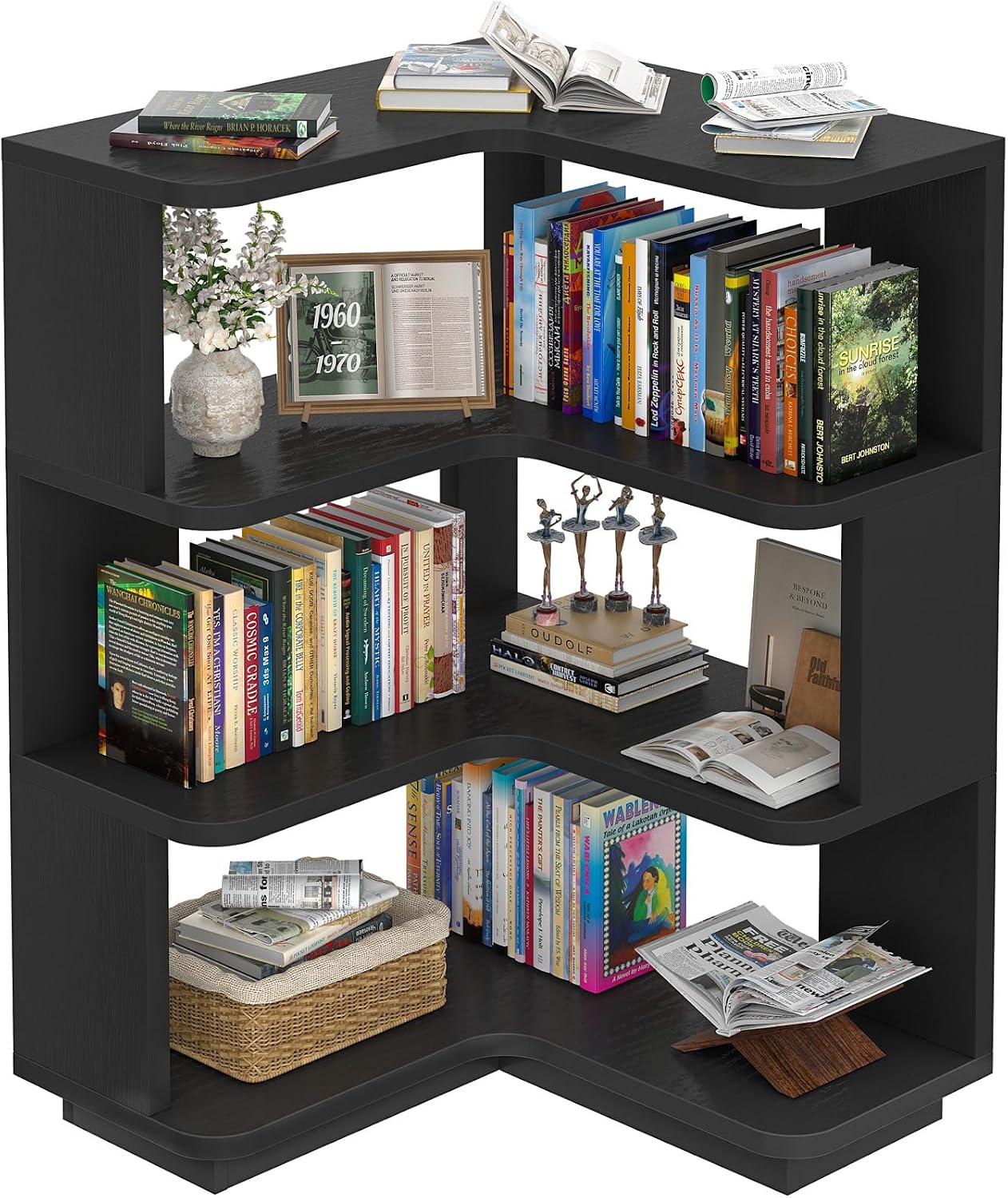 Corner Book Shelf, 6-Shelf L Shaped Corner Bookshelf with Baffle - Image 11