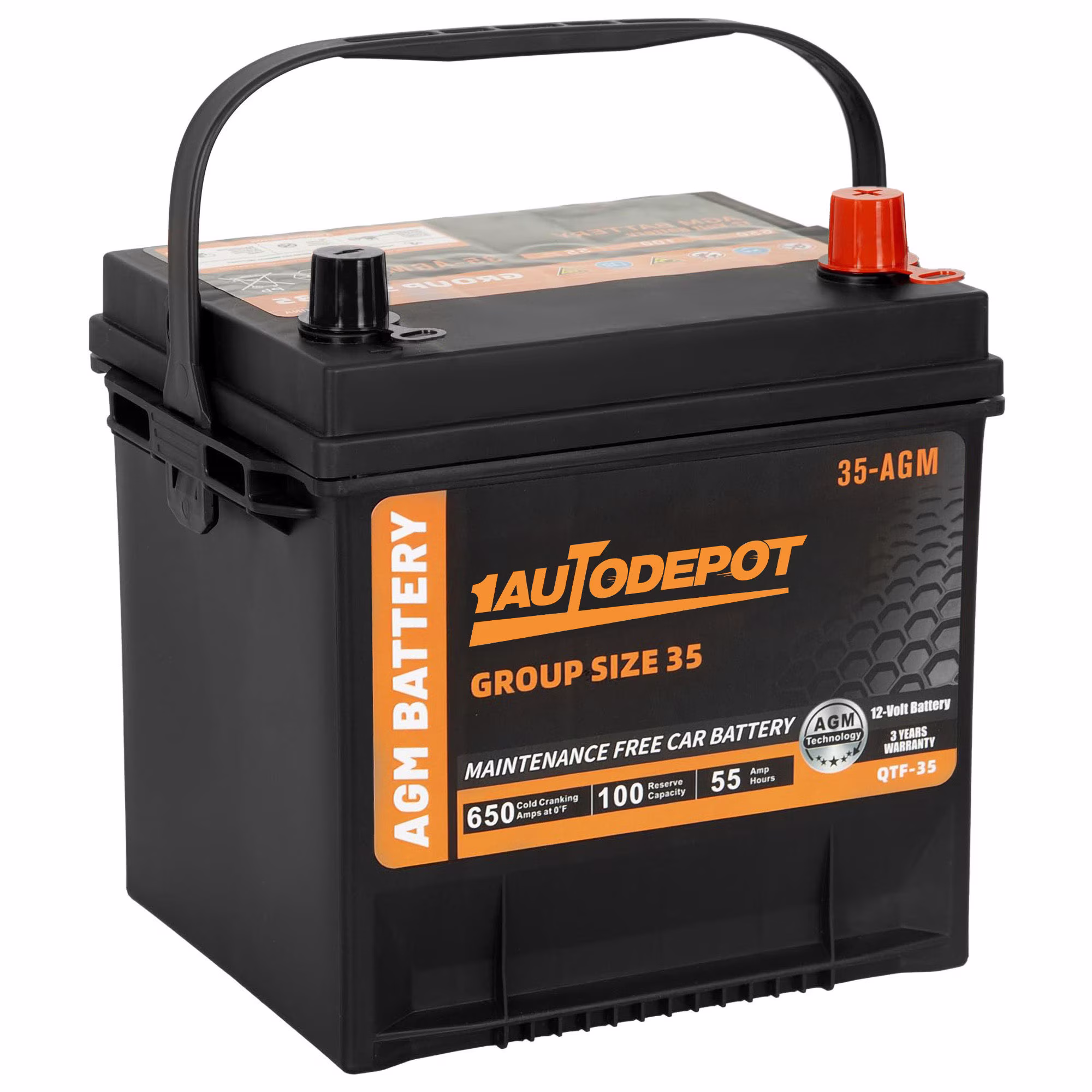 1AUTODEPOT BCI Group 35 Battery, AGM 12 Volt 650 CCA 55Ah 100RC Rechargeable Automotive Batteries for Car, Maintenance Free - Image 3