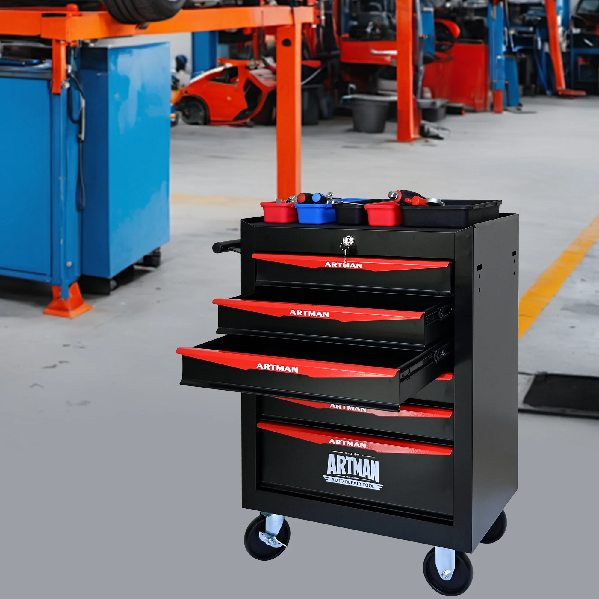 NIGSQJB 30.5"H Rolling Tool Chest Cart with 6 Drawers, 7 Small Tool Boxes Organizers, Lockable Tool Cabinet Storage with Wheels for Garage, Warehouse,Workshop, Repair Shop, DIY, Red - Image 17