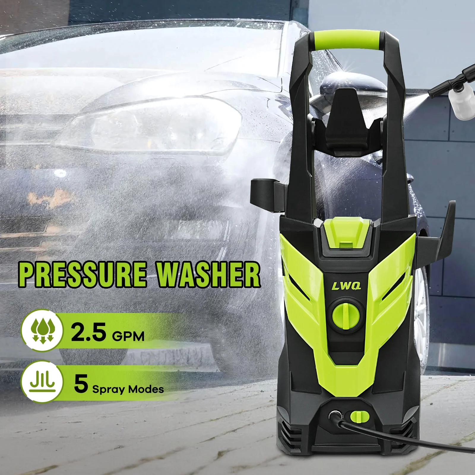 Electric Pressure Washer, 4200 PSI 2.5 GPM Power Washer with 2 Quick Connect Nozzles, High Pressure Cleaning Machine with Foam Cannon for Cars/Fences/Driveways/Patios/Home Cleaning - Image 2